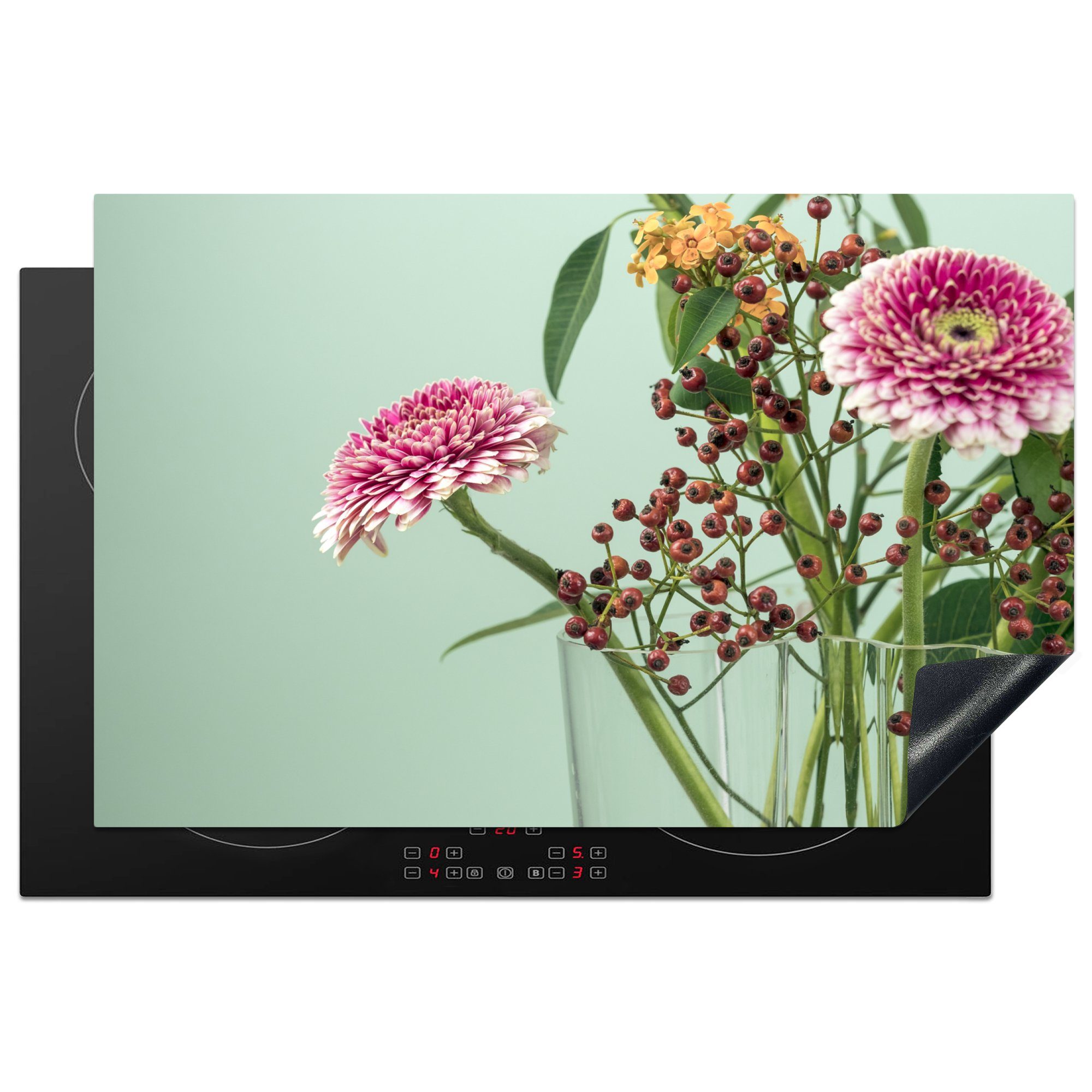 81x52 - MuchoWow Herdblende-/Abdeckplatte Blumenstrauß, (1 küche, Blumen Ceranfeldabdeckung - Vase die Schutz Vinyl, für Induktionskochfeld tlg), cm,