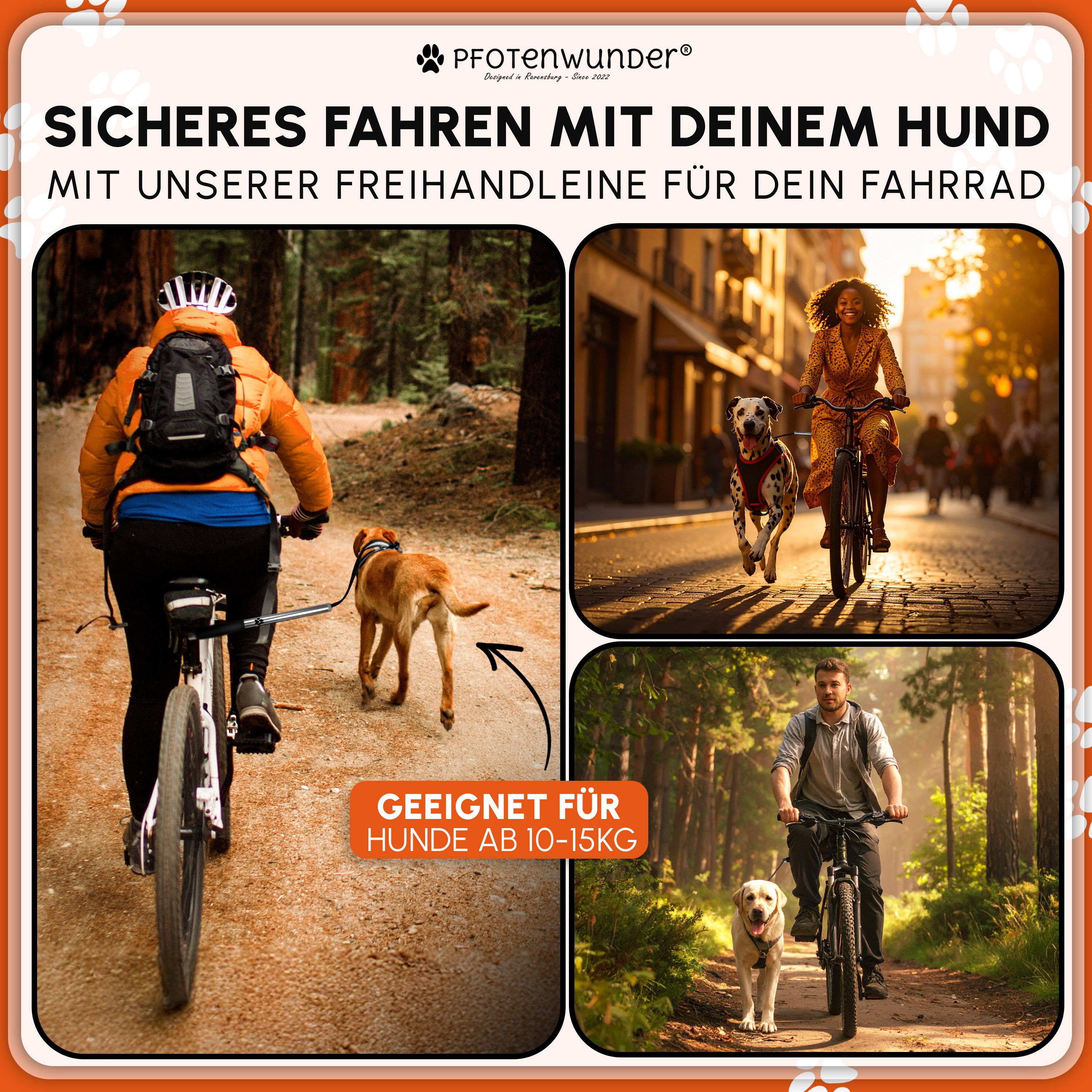 PfotenWunder Fahrradleine Hunde-Fahrradleine, 6mm Leine, Abstandhalter Hund, Hochwertiger Edelstahl