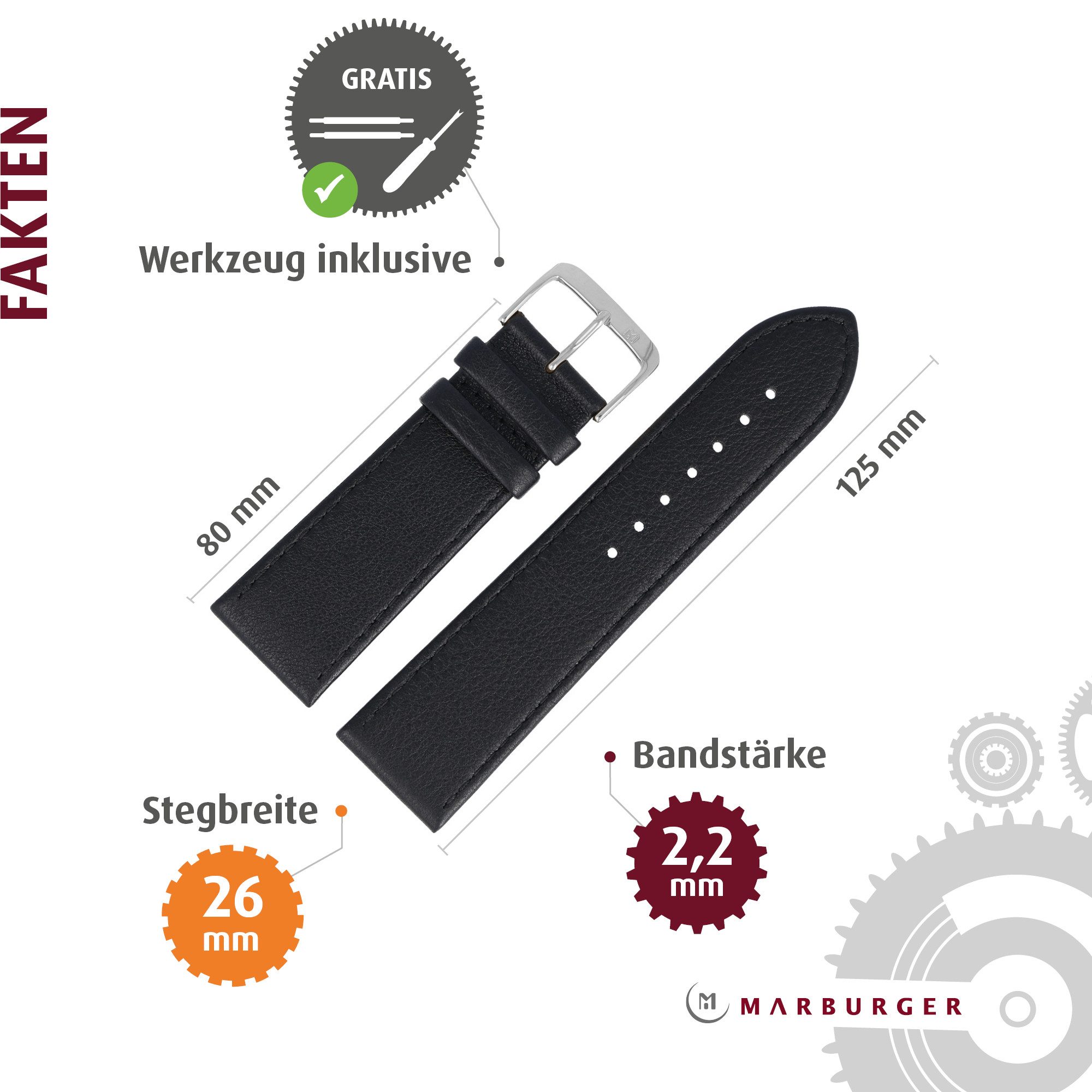 MARBURGER Uhrenarmband 26mm Leder