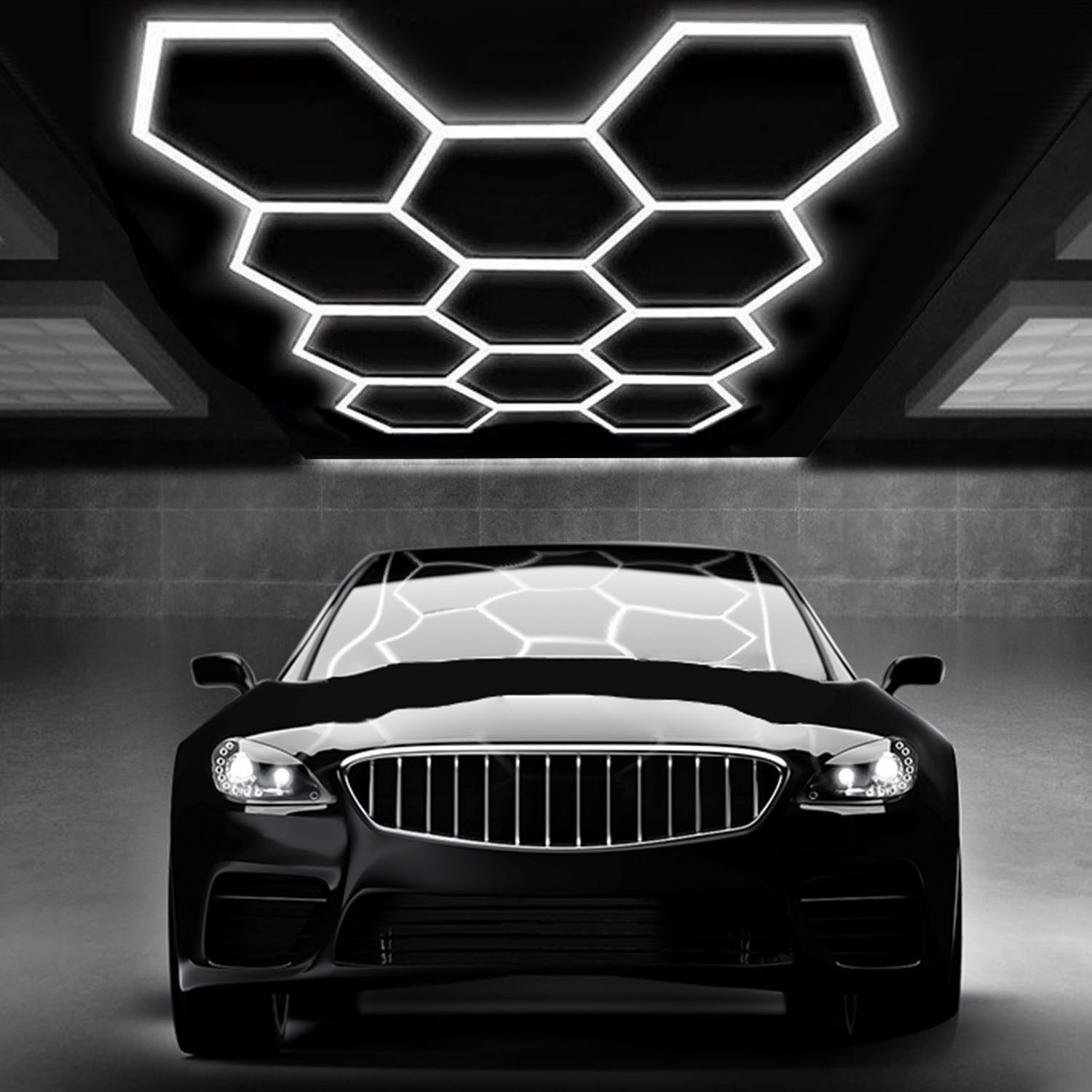 oyajia LED Dekolicht 8/10-Pack Hexagon LED Deckenleuchte Werkstatt Garage Waben Beleuchtung, 384W, LED fest integriert, ‎Kaltweiß, Sechseckige LED-Leuchte für Garage, Studio, Lager, Auto-Detailing-Shop