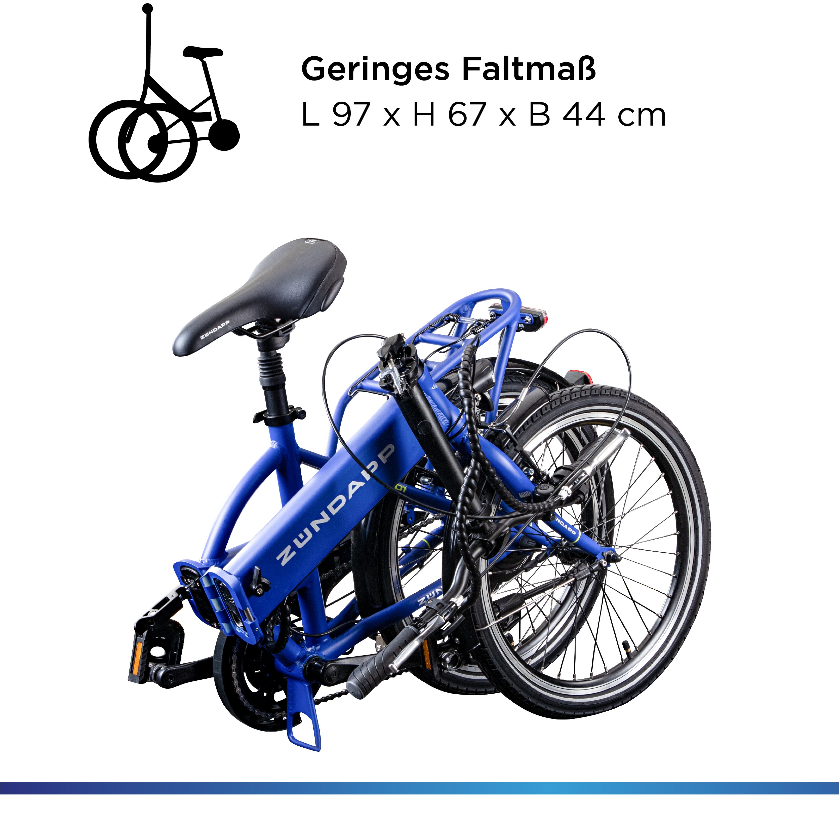 Zündapp E-Bike Klapprad Z101, 6 Gang Shimano Tourney Schaltwerk, Kettenschaltung, Heckmotor, 270 Wh, Pedelec, Elektrofahrrad für Damen u. Herren