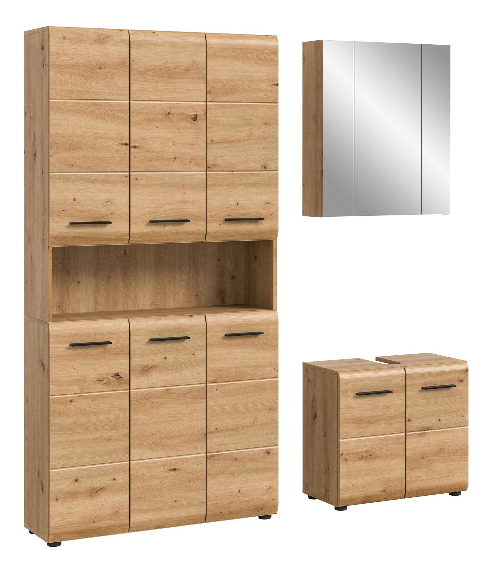 Aileenstore Badmöbel-Set ARCTIC, (4-St), 165 cm Breite, Holz, 3-teilig