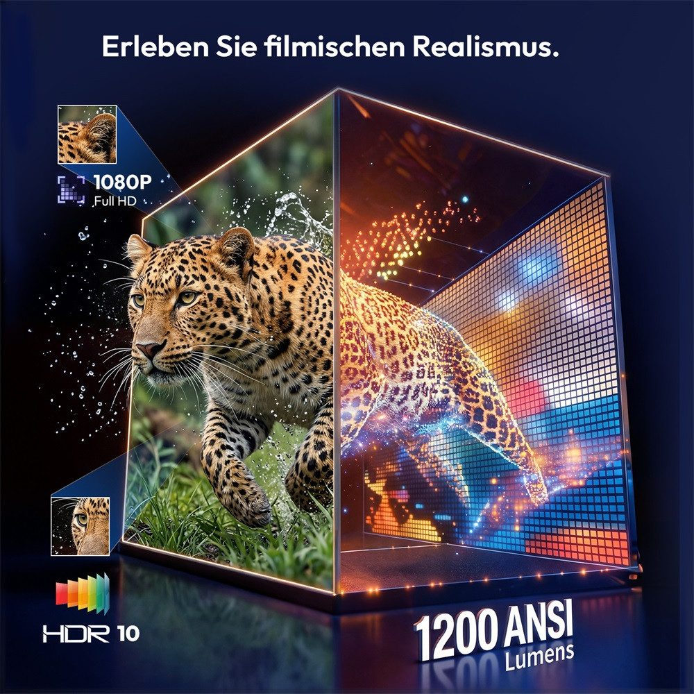 XGODY 2026 Neuer Smart Beamer 4k heimkino mit leinwand, Integrierte APP UHD-Beamer (1200 lm, 2500:1, 3840 x 2160(1200 ANSI) px, Android 14, Full HD 1080P, unterstützt 8K-Decodierung Projektor) schwarz