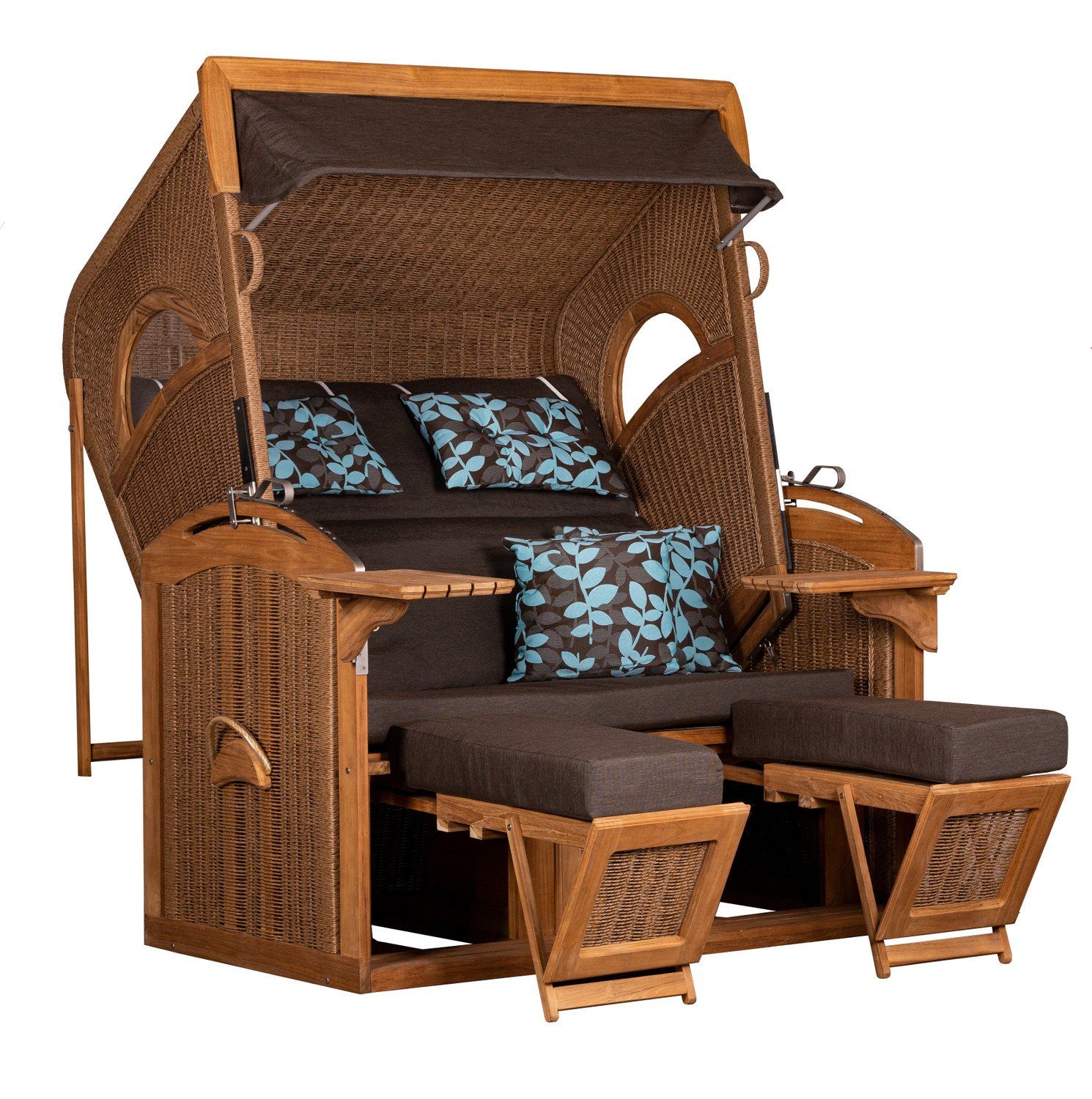 Natur24 Strandkorb Strandkorb PURE® Madura XXL PE Teak Twisted Hyacinth 145x85x180 cm, BxTxH: 145x85x180 cm, 71196397