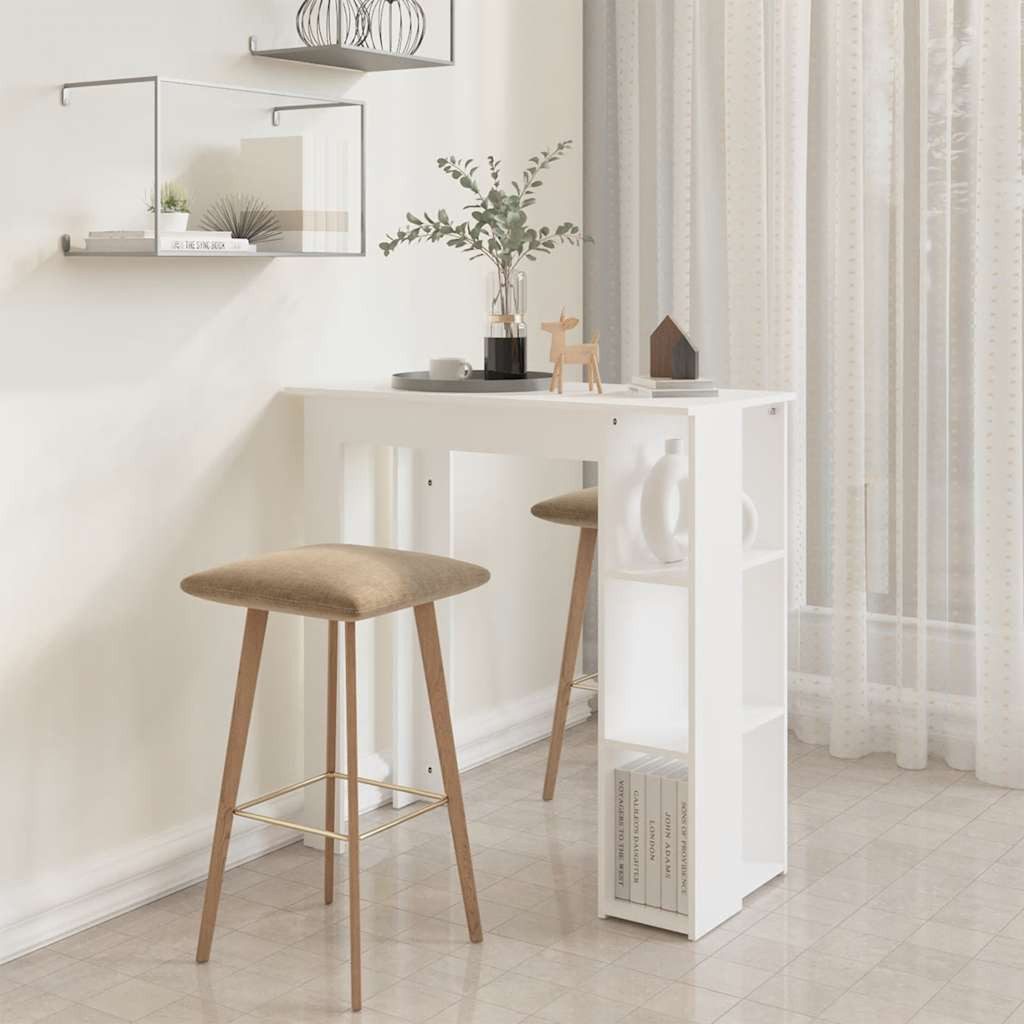 furnicato Bartisch Weißer Stehtisch aus Holzwerkstoff 102 x 50 x 103,5 cm (1-St), Bistrotisch mit drei Ablagen für Küche oder Essbereich, stabil