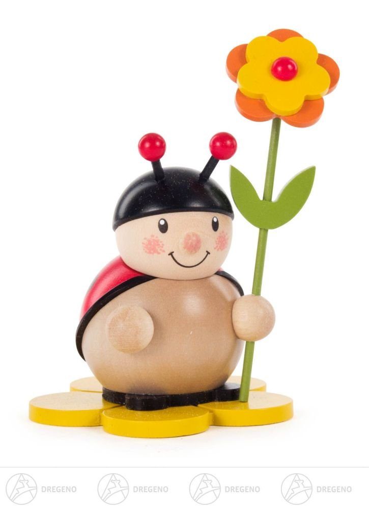 Dregeno Erzgebirge Teelichthalter Zubehör Vario Tischleuchter Marienkäfer mit Blüte farbig Höhe = 9c, mit Blume