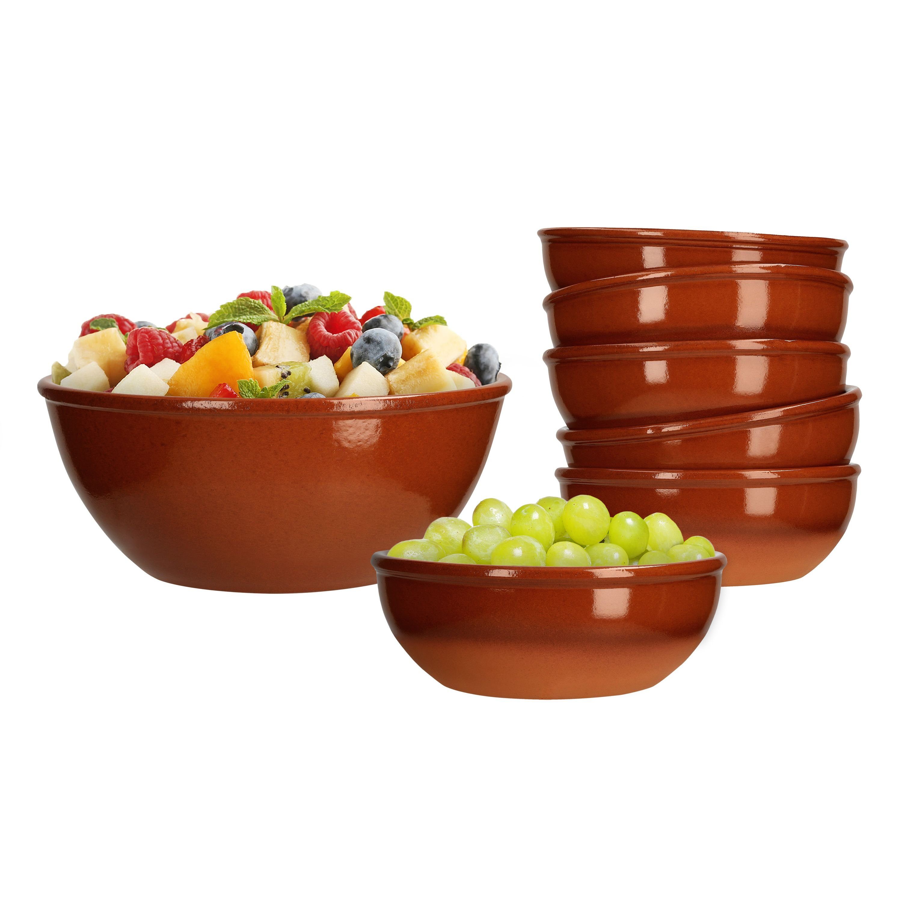 Servierschale 7tlg Schalenset 1L + 6 kleine Schälchen 350 ml Ton Schüssel