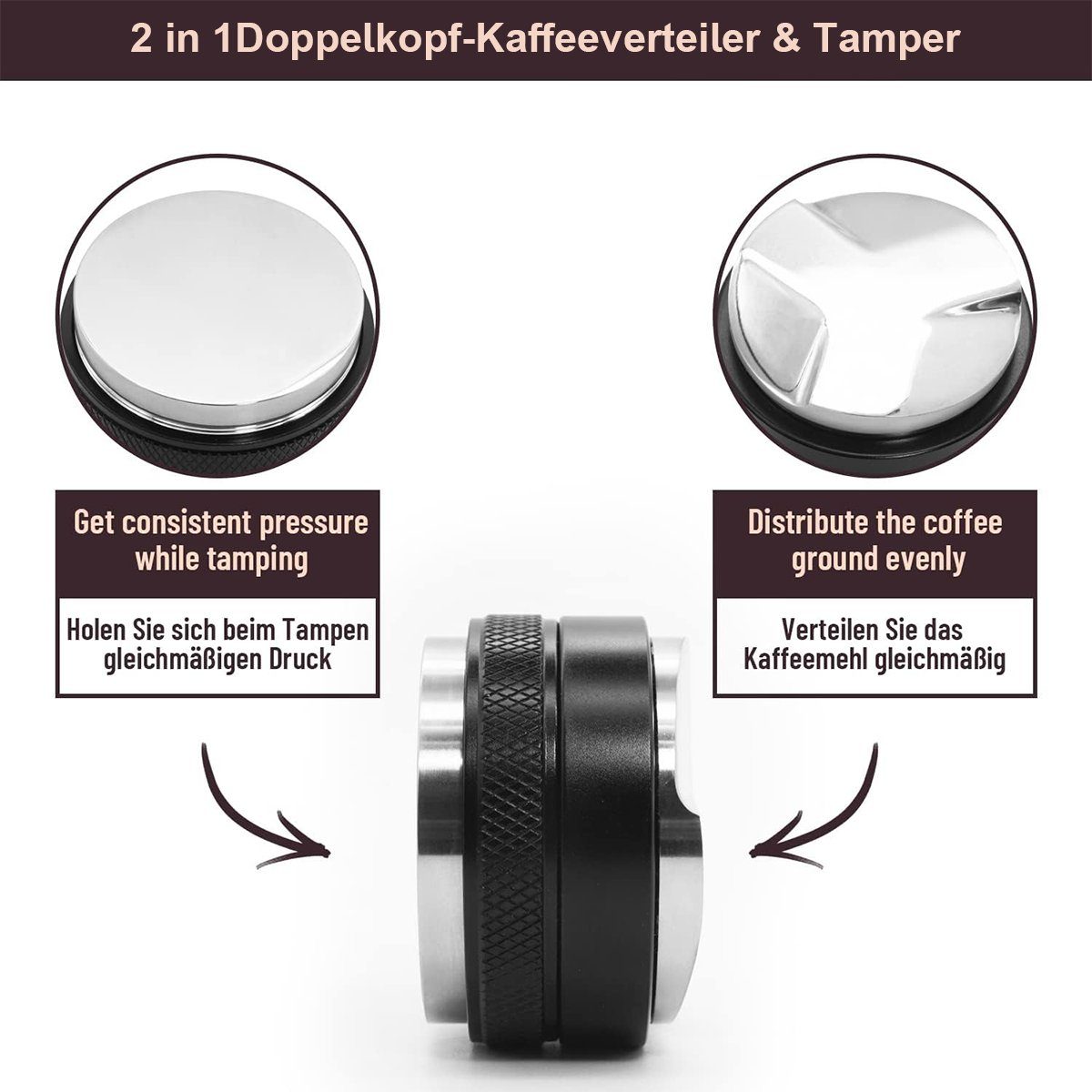 Edelstahl-Kaffeepresse, Espressopresse 51/53/58mm verstellbare Welikera Kaffeeservice (51-tlg)