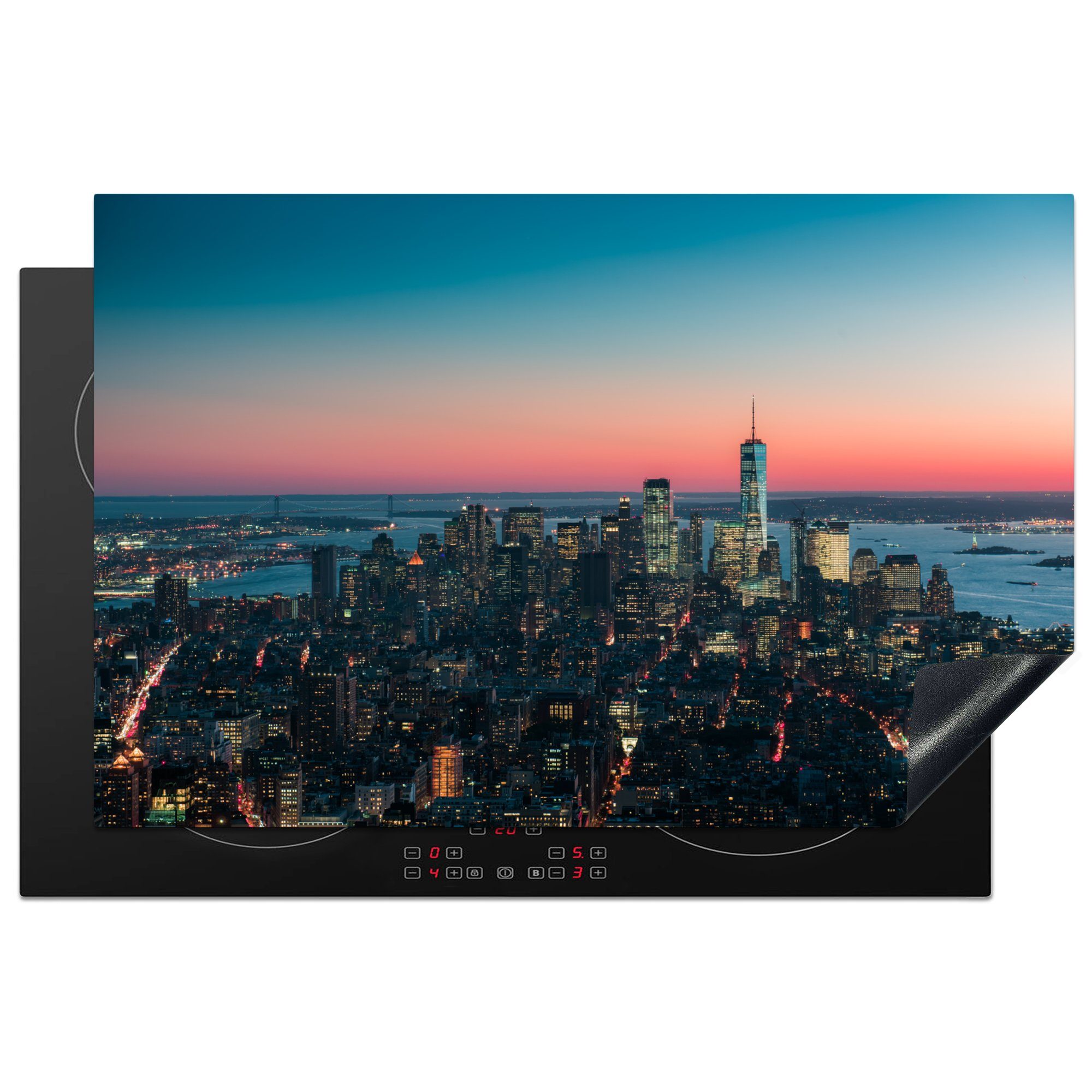MuchoWow Herdblende-/Abdeckplatte Beeindruckender Sonnenuntergang am World Trade Center in Manhattan, Vinyl, (1 tlg), 81x52 cm, Induktionskochfeld Schutz für die küche, Ceranfeldabdeckung