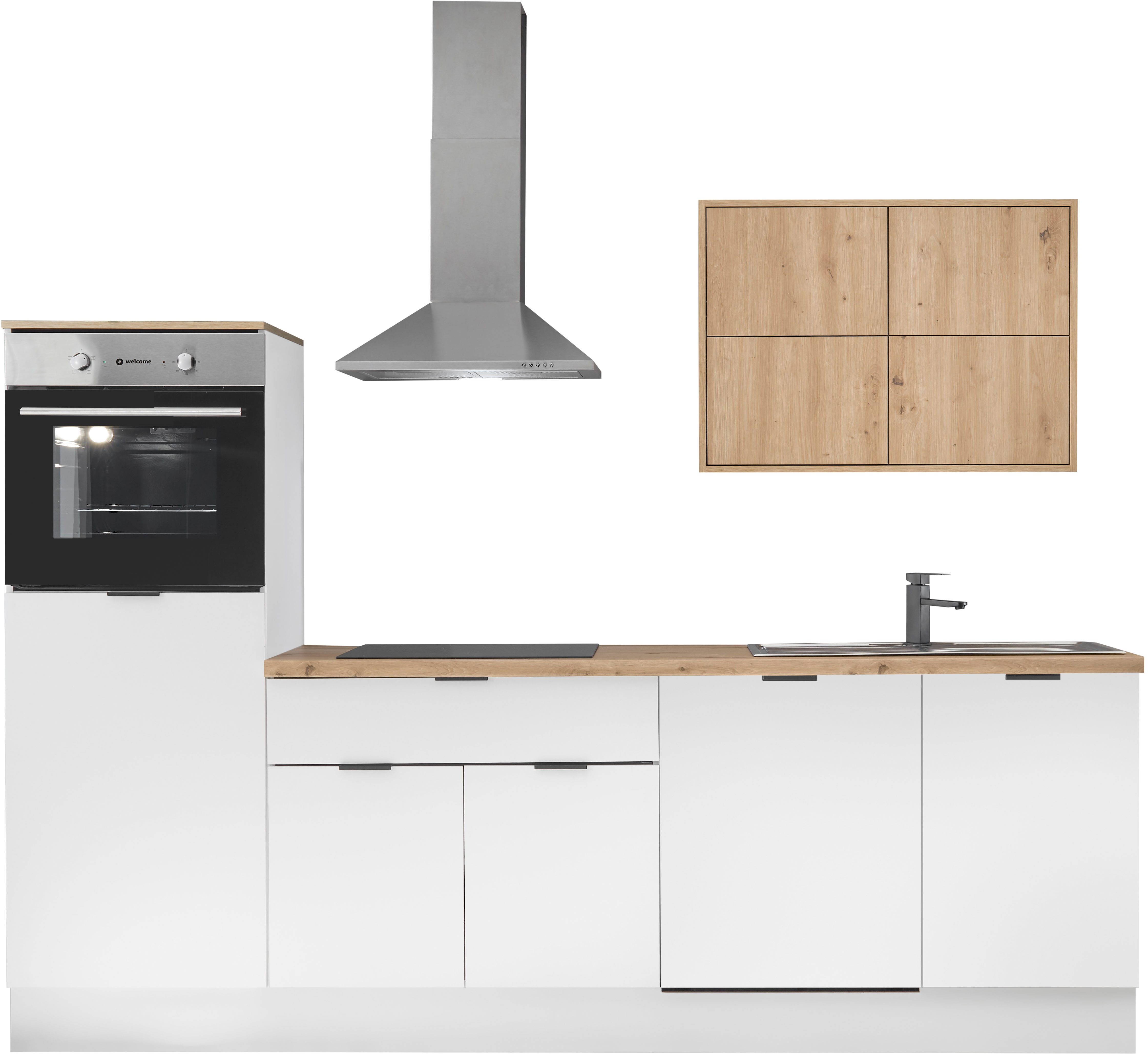 KOCHSTATION Küchenzeile KS-Georgia, mit 38mm starker Arbeitsplatte, Breite 260 cm, wahlweise mit E-Geräten und Kühlschrank
