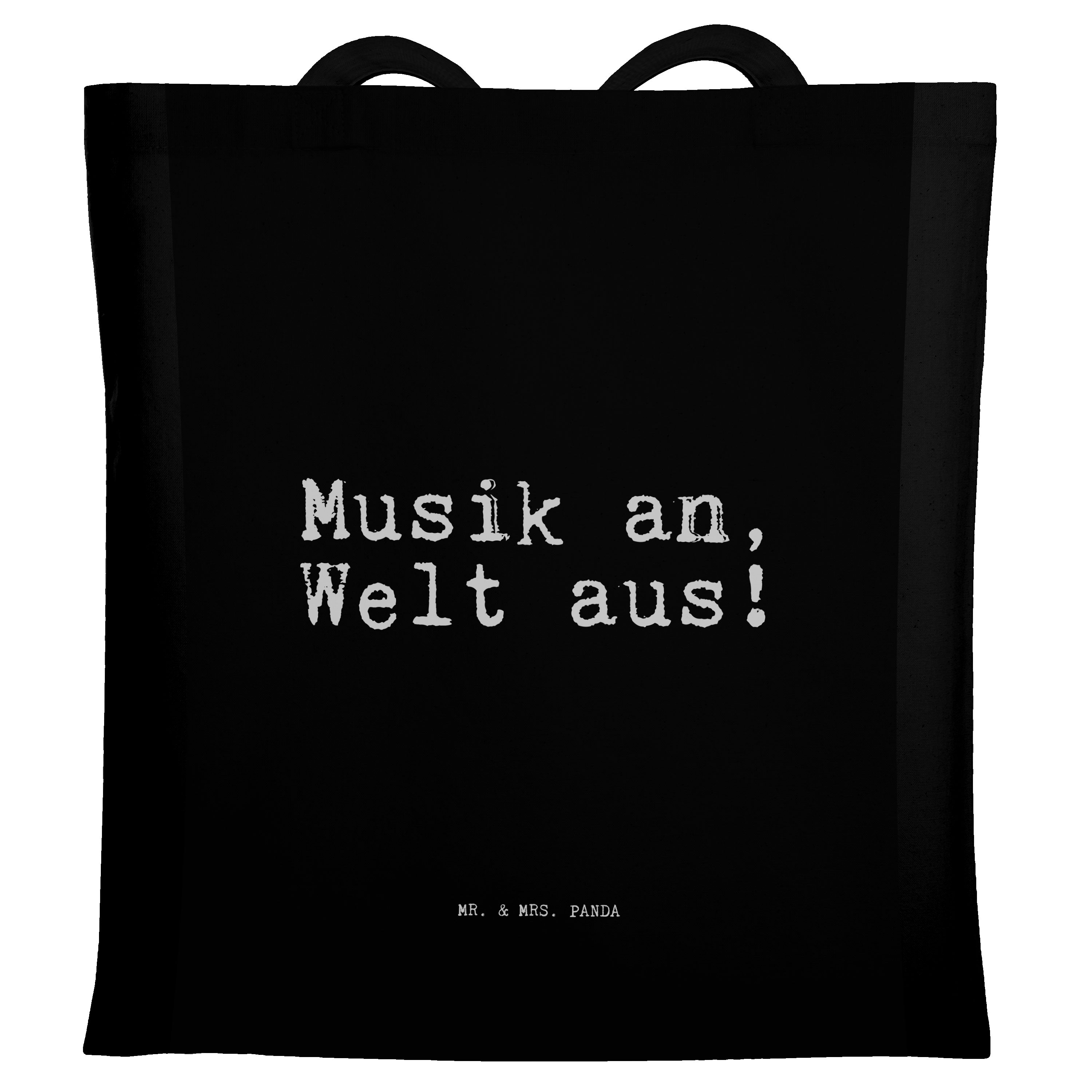 Mrs. Panda Spruch Sprüche & Musik Welt Hören, Tragetasche Mr. an, Geschenk, - aus!... - Schwarz (1-tlg) We