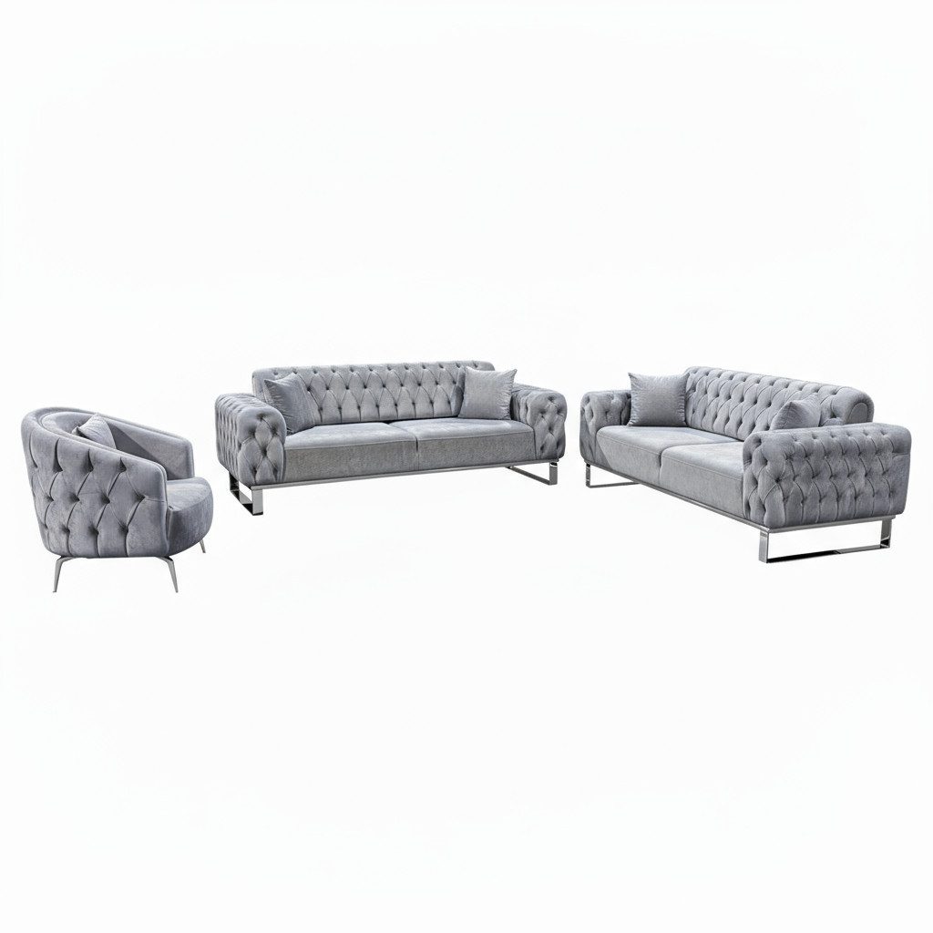 Palms-Store Sofa Set Jumeirah 3-Sitzer+2-Sitzer+Sessel in Samtstoff, Spar-Set, in 5 Stofffarben & 3 Fußvarianten erhältlich