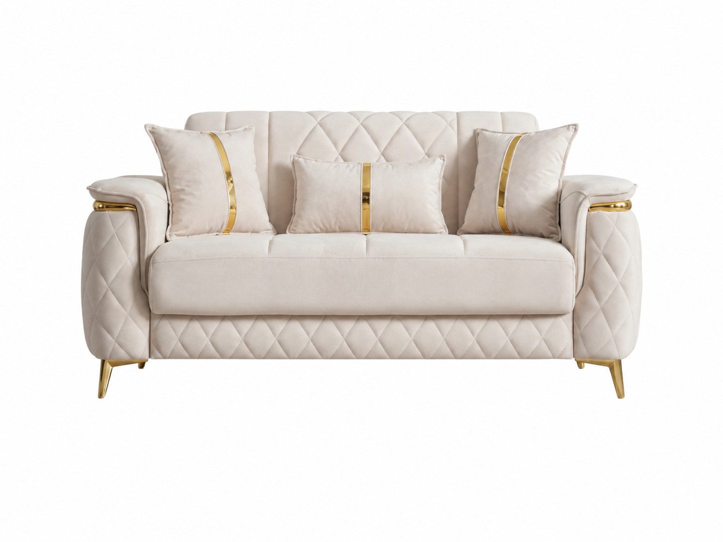 Villa Möbel Sofa Pasadena, 2-Sitzer 1 Teile, Beige 2er Sofa Schlaffunktion durch aufklappbare Sitzfläche