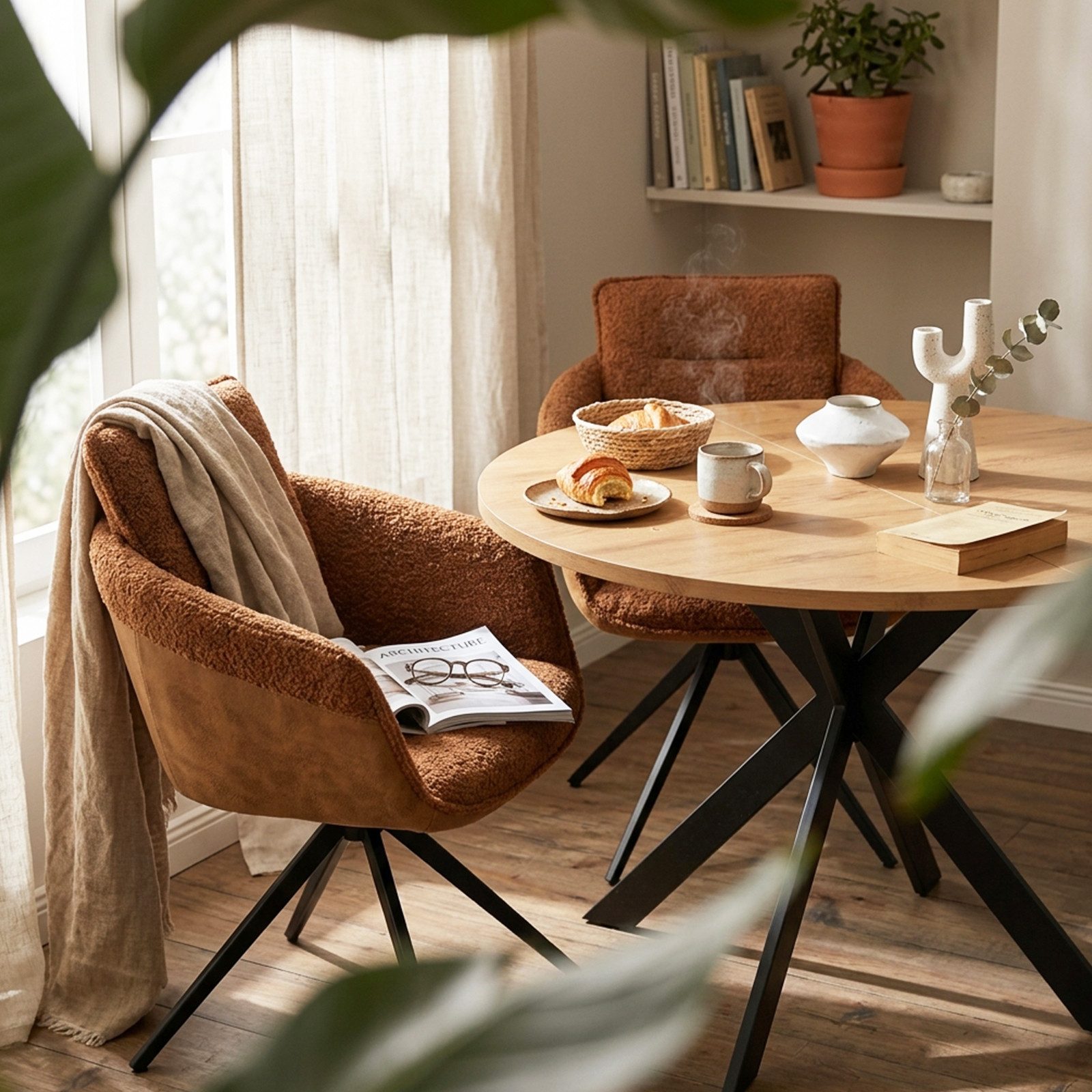 Jiexi Essgruppe Tisch- und Stuhlset, Runder Esstisch (115×75 cm) mit 4 Stühlen