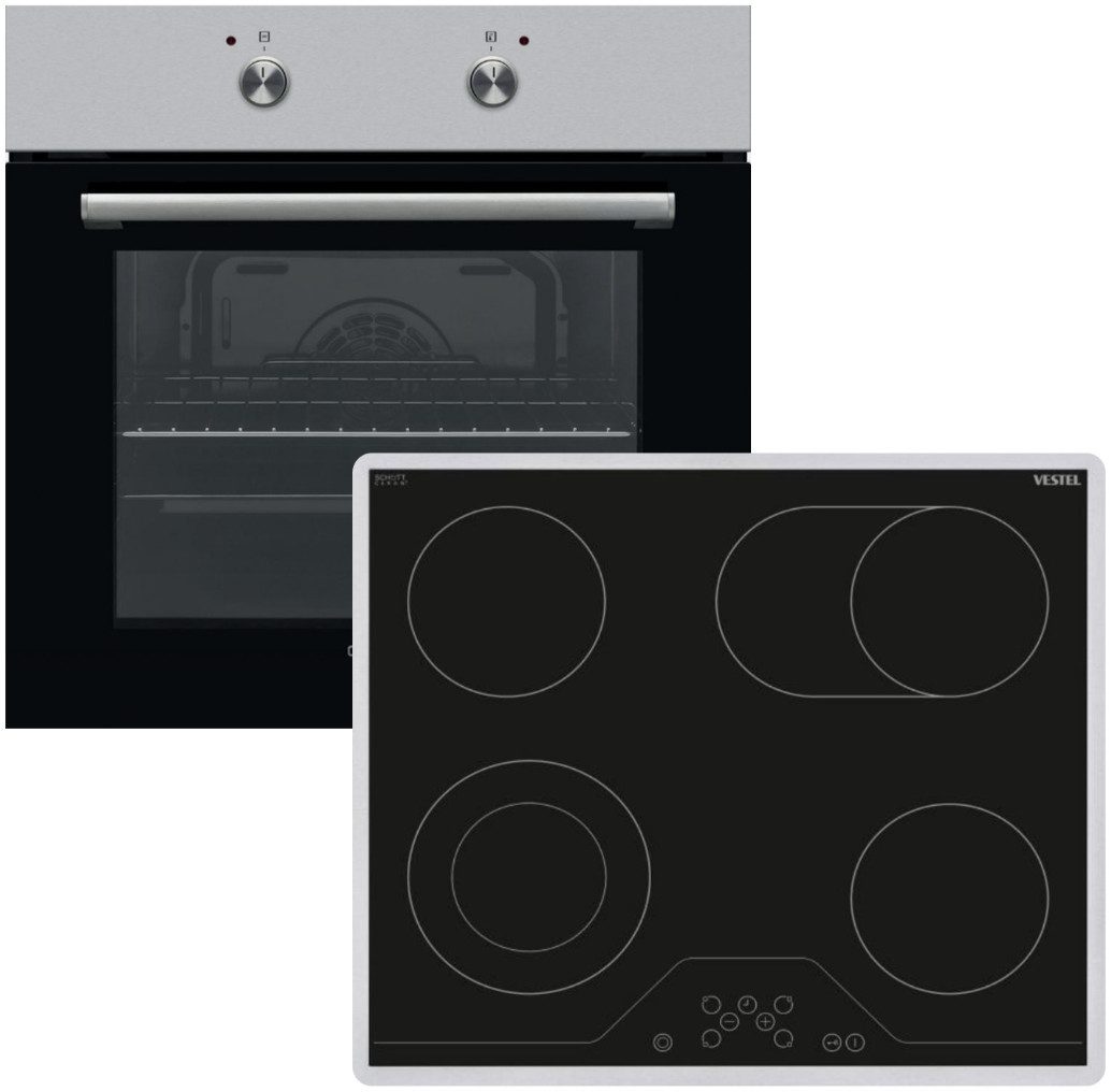 VESTEL Backofen-Set 60cm Pizzastufe Edelstahl autark EEK A EO120, mit Nein