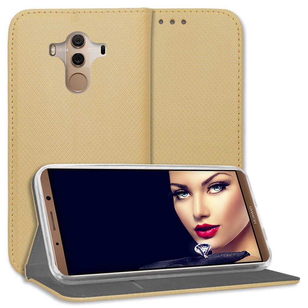 mtb more energy Smartphone-Hülle Smart Magnet für Huawei Mate 10 Pro, Gold, Bookstyle Klapphülle Cover Wallet Case aus Kunstleder