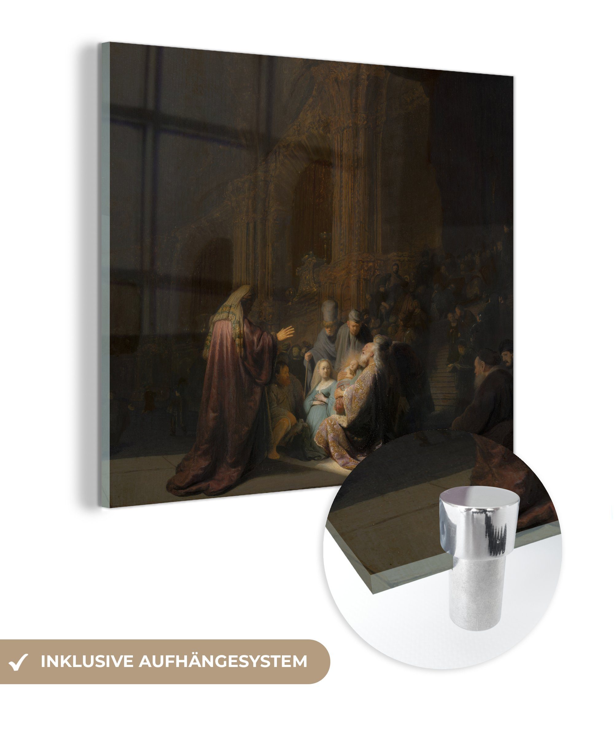MuchoWow Acrylglasbild Das Lied des Simeon - Gemälde von Rembrandt van Rijn, (1 St), Glasbilder - Bilder auf Glas Wandbild - Foto auf Glas - Wanddekoration | Bilder