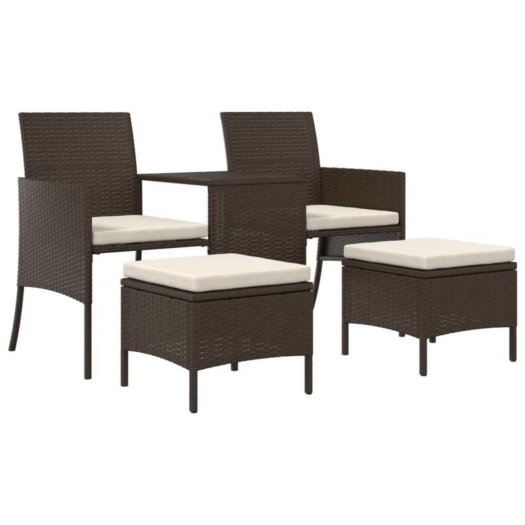 vidaXL Loungesofa Gartensofa 2-Sitzer mit Tisch und Hockern Braun Poly Rattan, 1 Teile