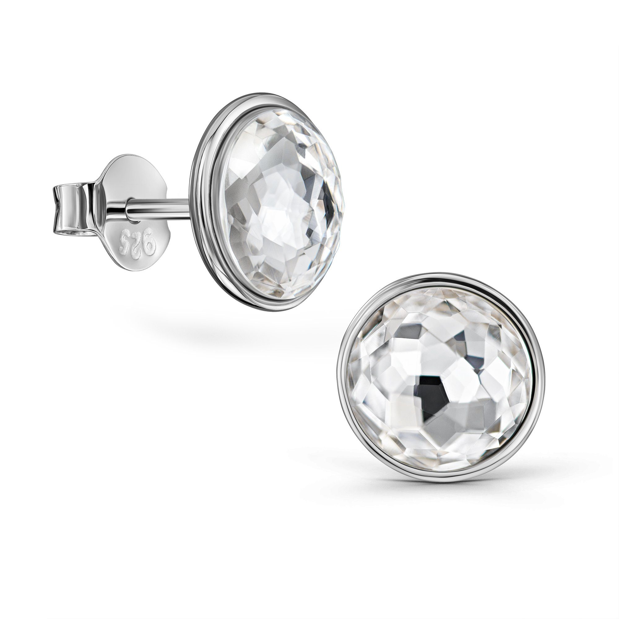 Schöner-SD Paar Ohrstecker Silberohrringe Stecker mit Kristall rund 8mm Ohrringe viele Farben, mit Markenkristall, 925 Silber