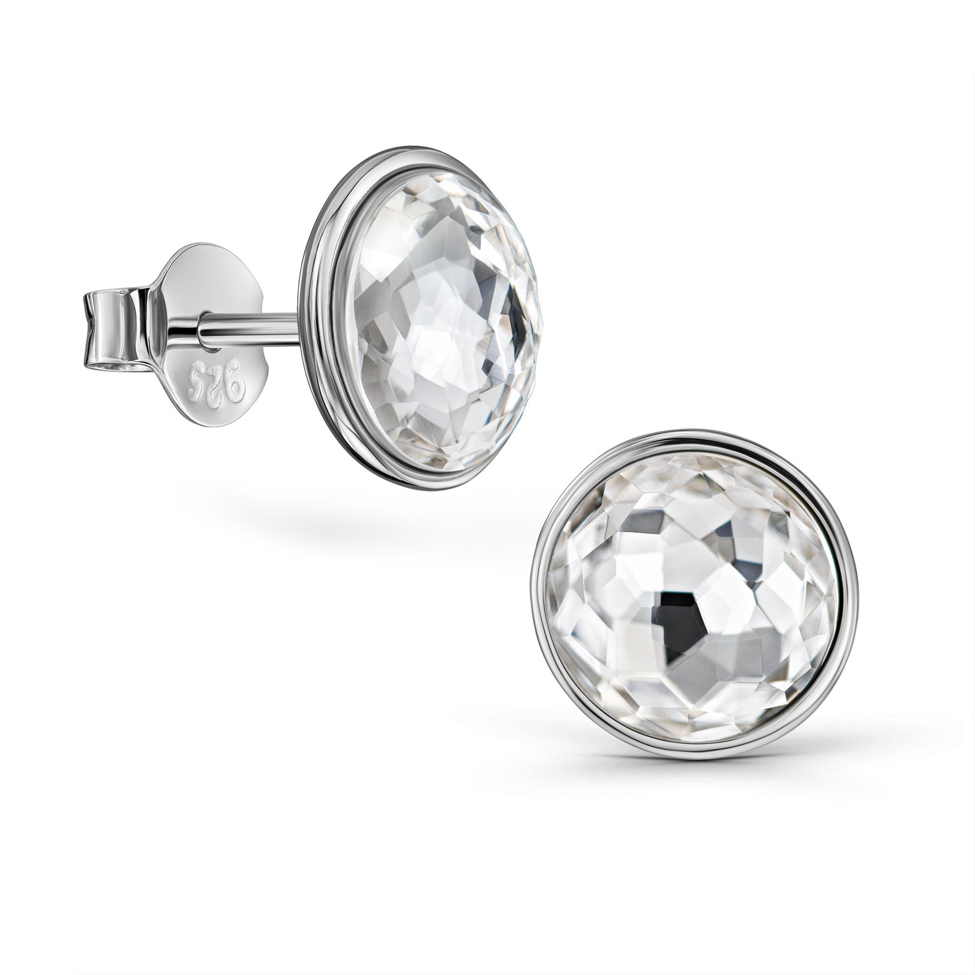 Schöner-SD Paar Ohrstecker Silberohrringe Stecker mit Kristall rund 8mm Ohrringe 925 Silber, mit Markenkristall