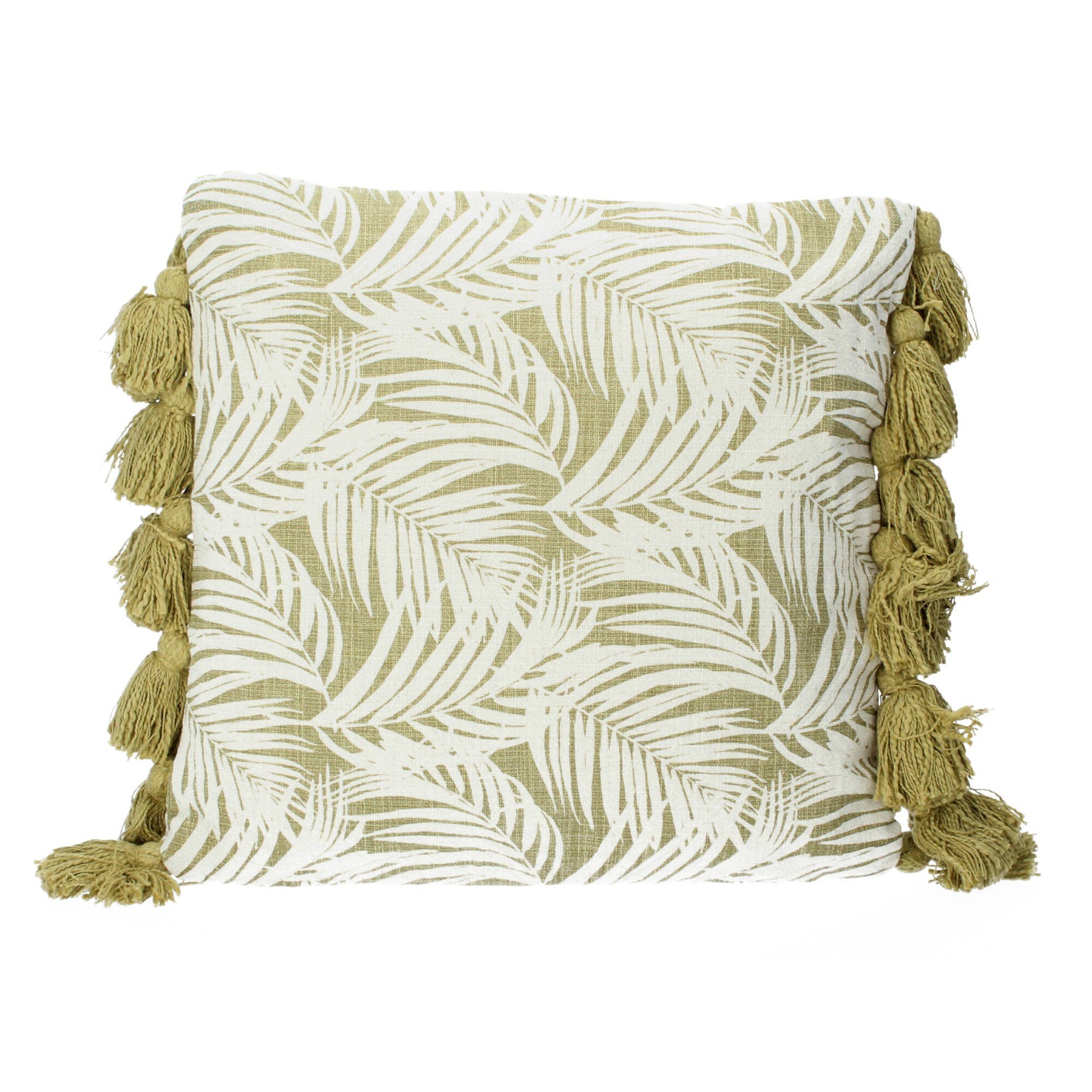 Bloomingville Sofakissen Isser 45x45 cm Blätter Quasten grün