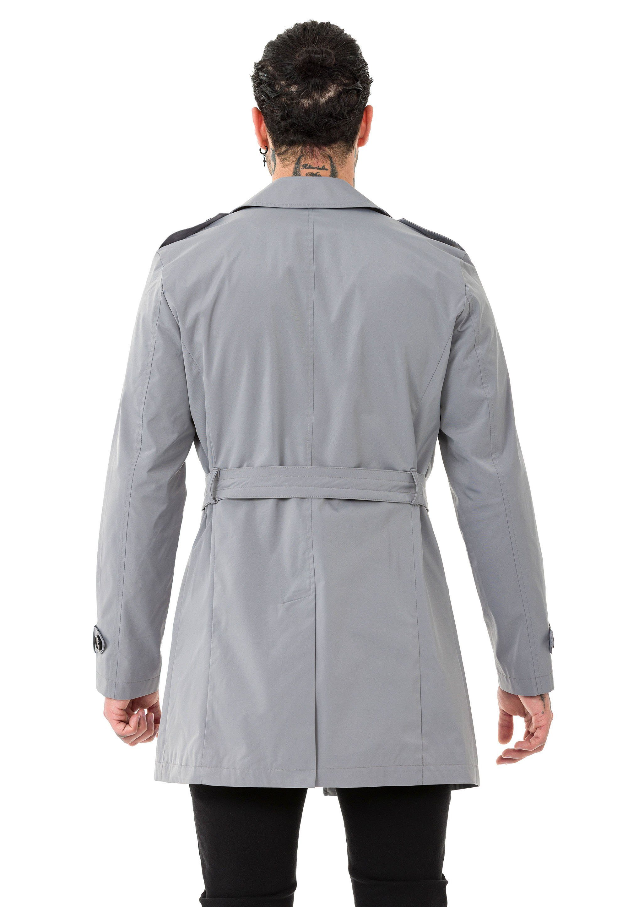 RedBridge Trenchcoat Qualität Grau Mantel Premium mit Gürtelschnalle