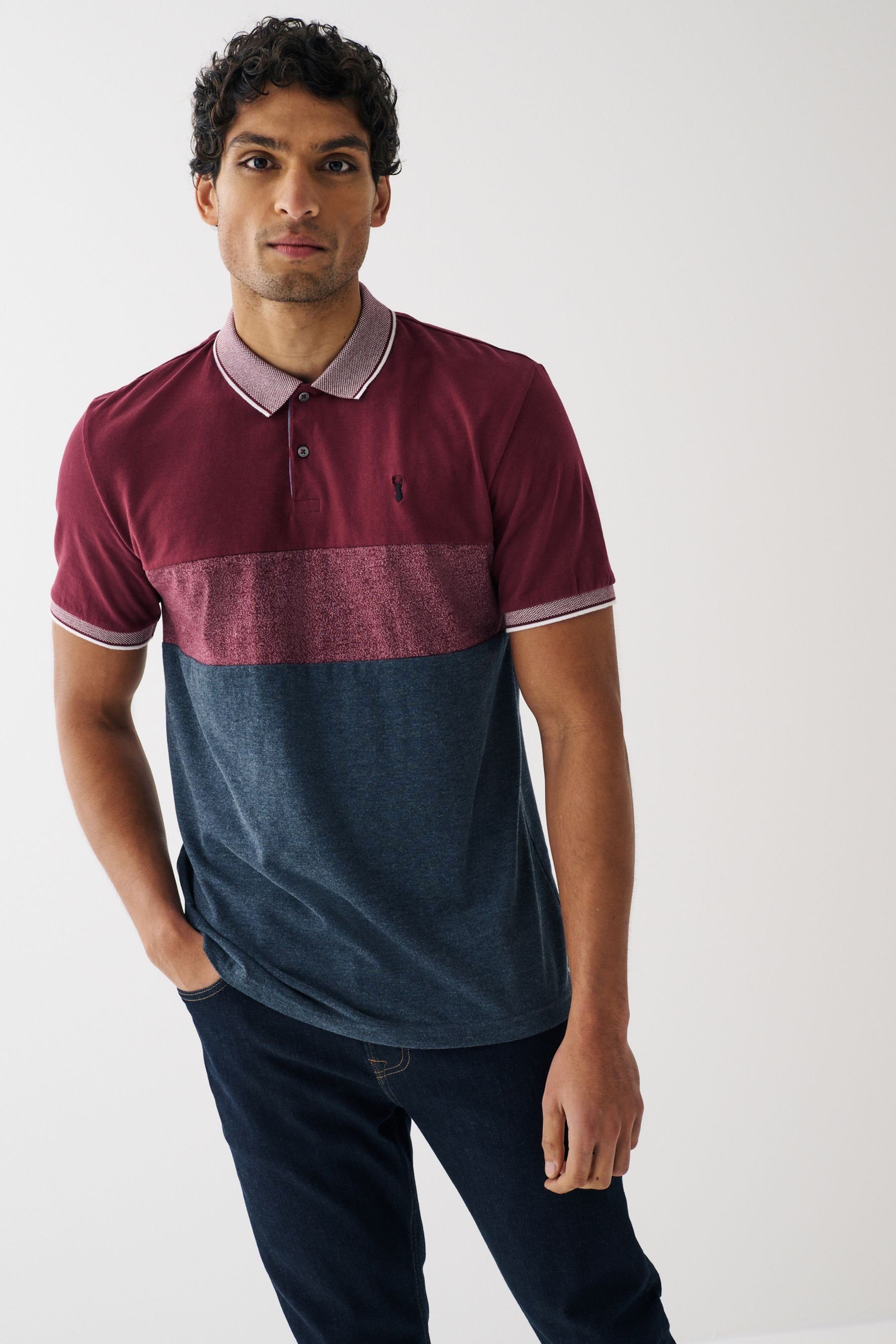 Next Langarm-Poloshirt Polo-Shirt im Farbblockdesign (1-tlg) Burgundy Red