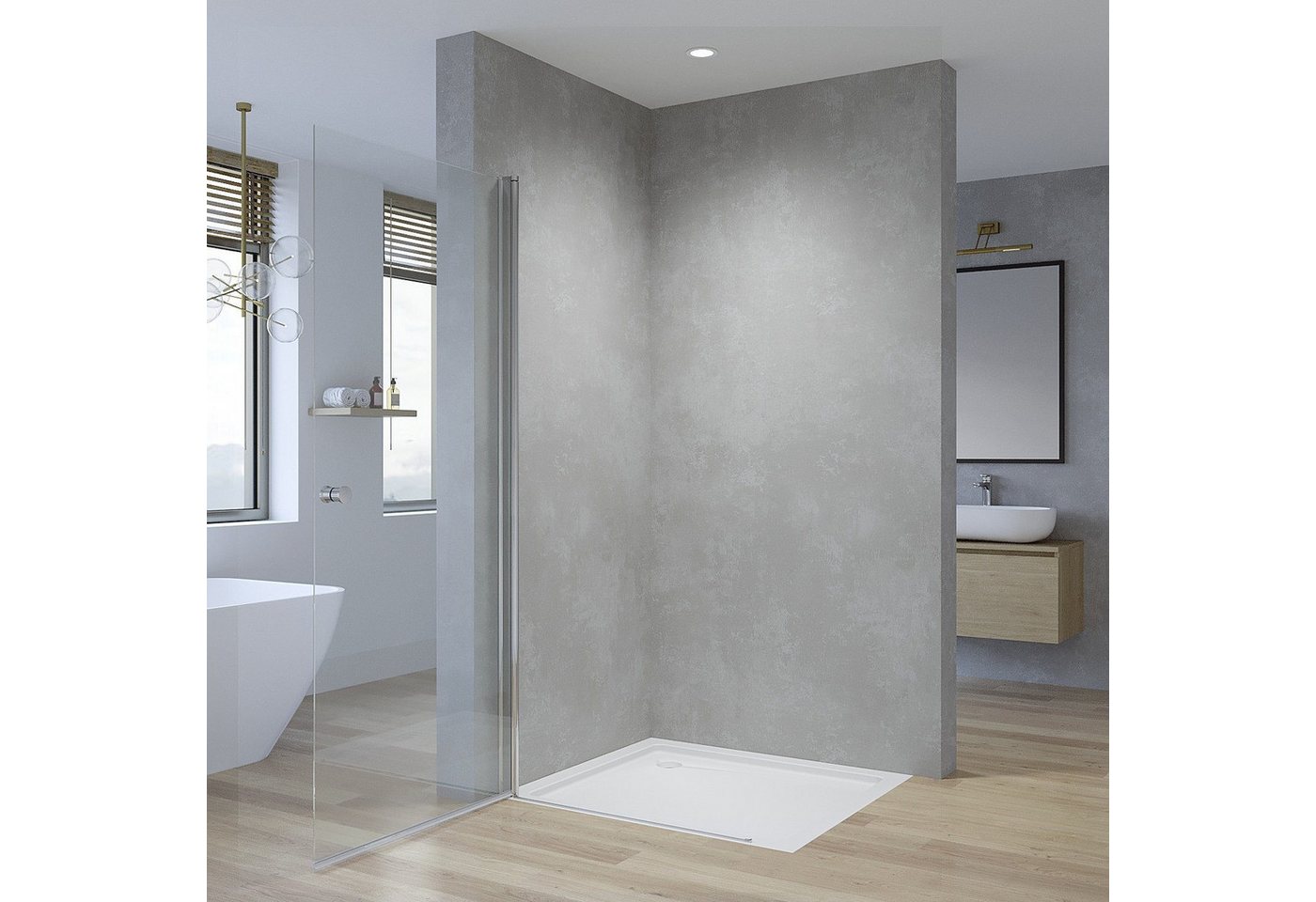 Thumbnail - AQUALAVOS Duschwand Duschwand Glas Duschabtrennung Drehtür Walk-in Duschtür für Duschwanne, 5 mm Einscheiben-Sicherheits...