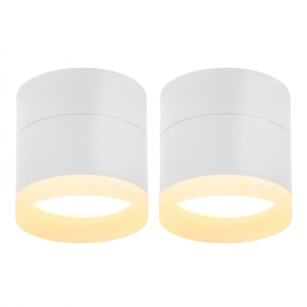 ZMH LED Deckenstrahler Weiß Rund 3000K 5W GX53 Deckenlampe Acryl Wohnzimmer 2-er Set, Augenschutz, LED fest integriert, Warmweiß, 5101 LM Kleine Aufbaustrahler für Flur Schlafzimmeer