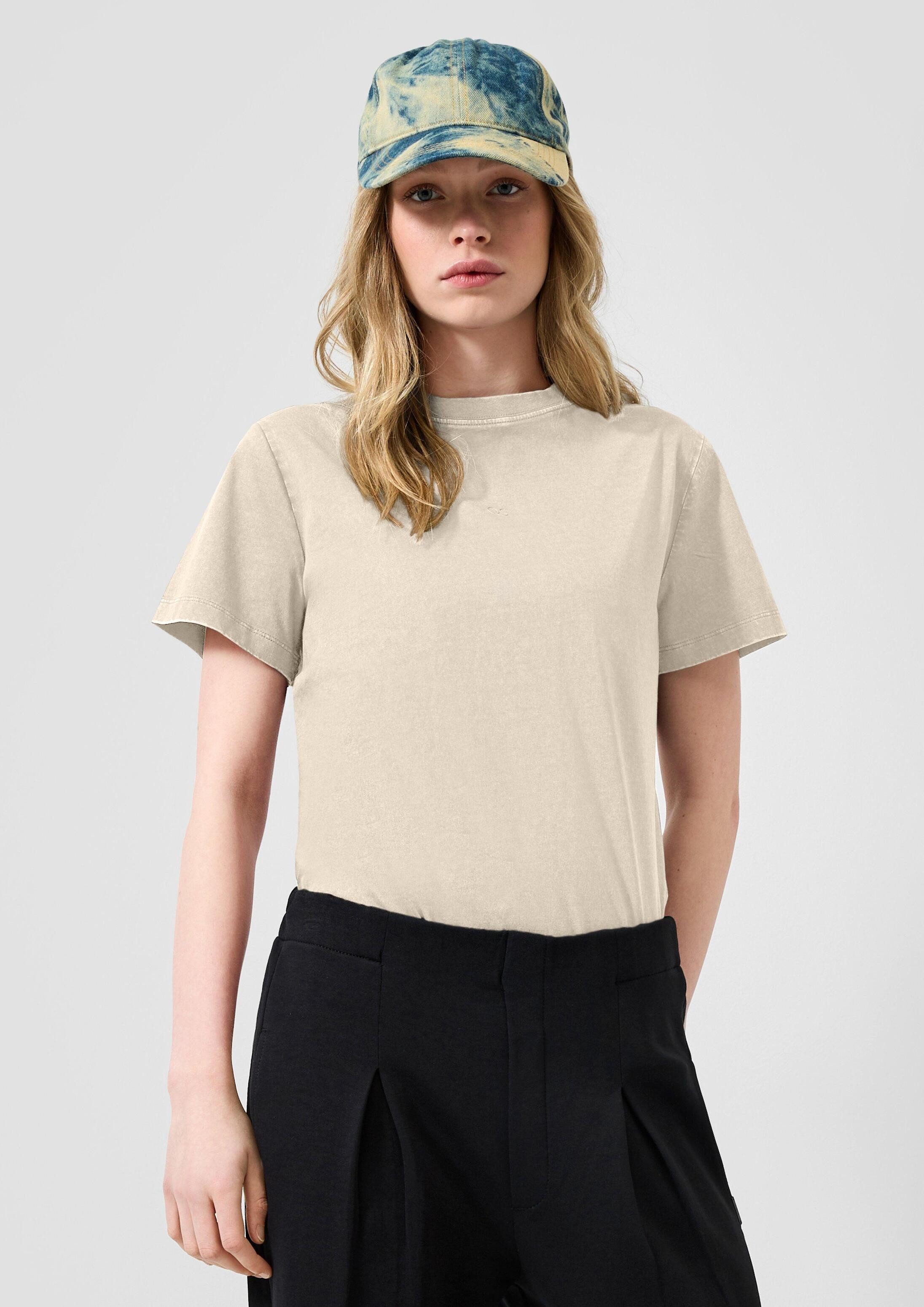 QS Kurzarmshirt T-Shirt Gewaschenes Baumwollshirt mit Logo-Print