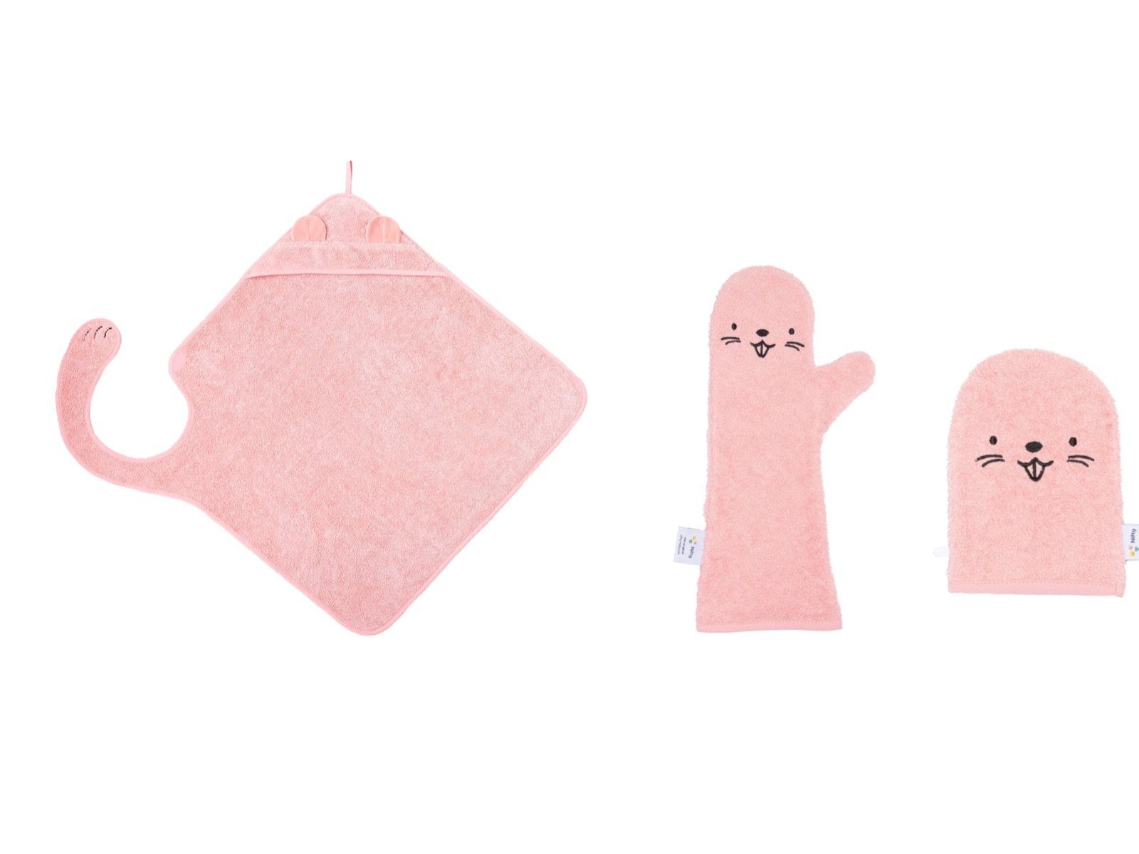 LK Trend & Style Handtuch Set Baby Badeset, (Spar-Set), Kapuzenhandtuch + Duschwaschhandschuh + Waschhandschuh Pink