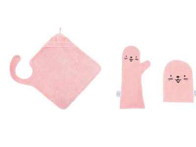 LK Trend & Style Handtuch Set Baby Badeset, (Spar-Set), Kapuzenhandtuch + Duschwaschhandschuh + Waschhandschuh