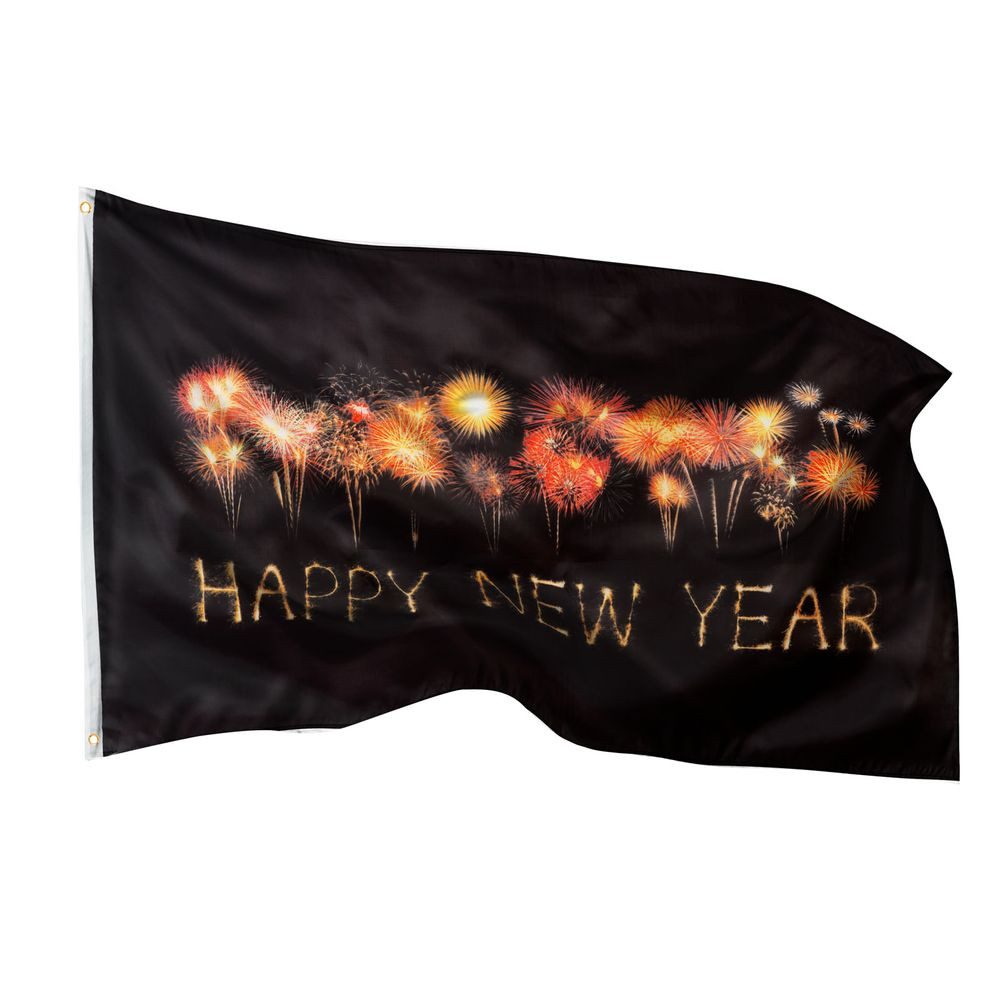 PHENO FLAGS Flagge Happy New Year Flagge 90x150 cm, doppelt gesäumte Fahne mit brillanten und lebendigen Farben