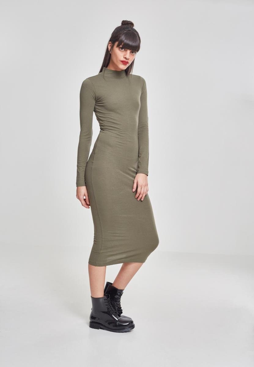 Jerseykleid L/S Dress Damen Turtleneck Ladies URBAN CLASSICS olive (1-tlg)