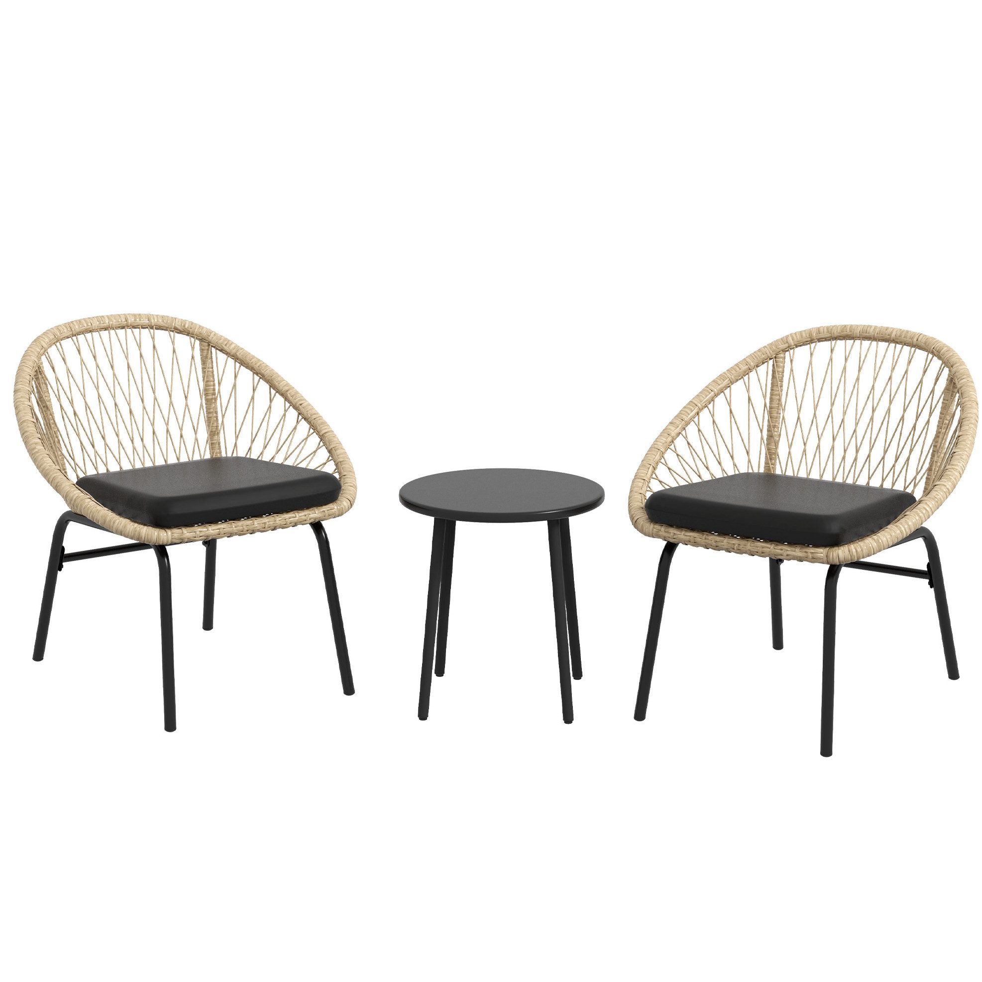 REDOM Sitzgruppe Rattan Balkonmöbel-Set 3-teilig mit Couchtisch, 40x40x45 cm, (Set, 3-tlg., Gelbes Möbelset aus Polyester-Geflecht für den Außenbereich), 2 Gartenstühle inklusive Sitzkissen für entspannte Stunden