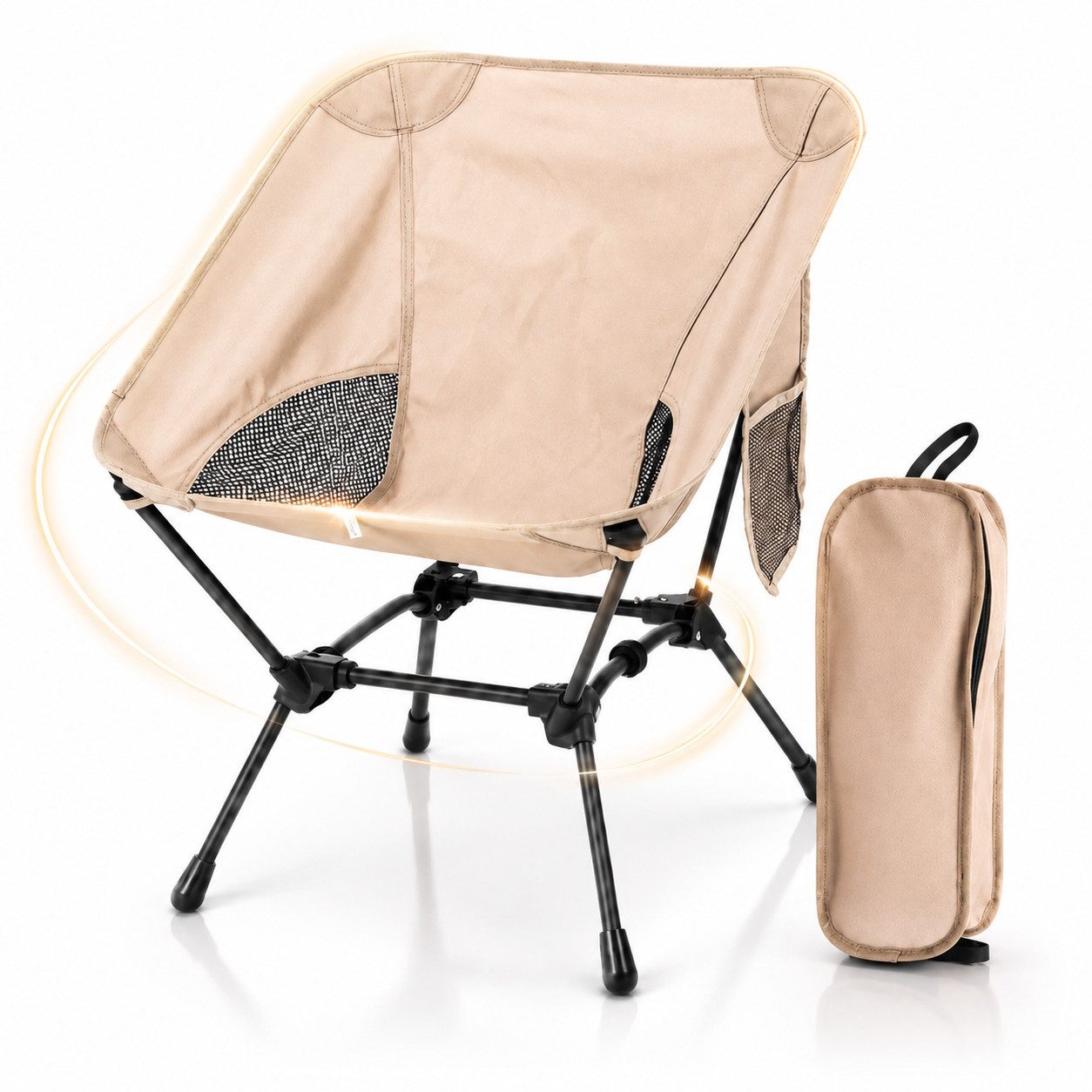 Fyrove Klappstuhl Ultraleichter Falt-Campingstuhl 120kg belastbar, höhenverstellbar (Set), Angelstuhl mit Seitentaschen, für Picknick, Outdoor