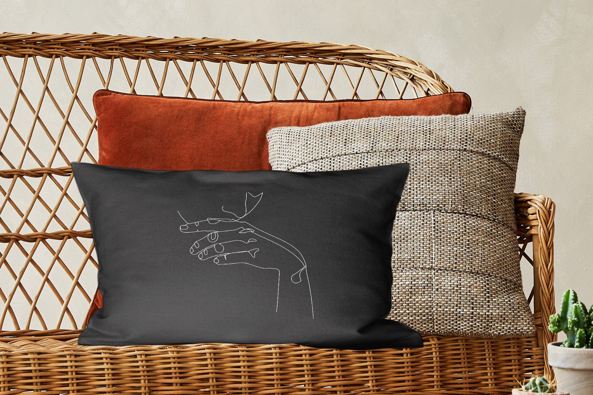 Wohzimmer Schlafzimmer Dekokissen Hand mit - Kopf Füllung, Strichzeichnung, MuchoWow Dekoration, Dekokissen Zierkissen, -