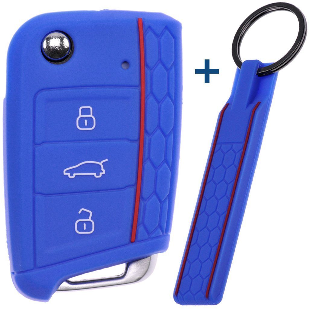 Schlüsselband, Ateca Superb Silikon Polo Autoschlüssel mit Blau passendem Arona Skoda Octavia Leon Schlüsseltasche Seat 7 Kodiaq Schutzhülle 6C mt-key für Golf