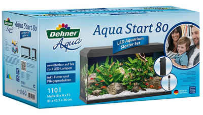 Dehner Aquarien-Set Aqua Start 80, 81 x 36 x 45 cm, mit Futter/Pflege, Einsteiger-Aquarium mit vielem Zubehör