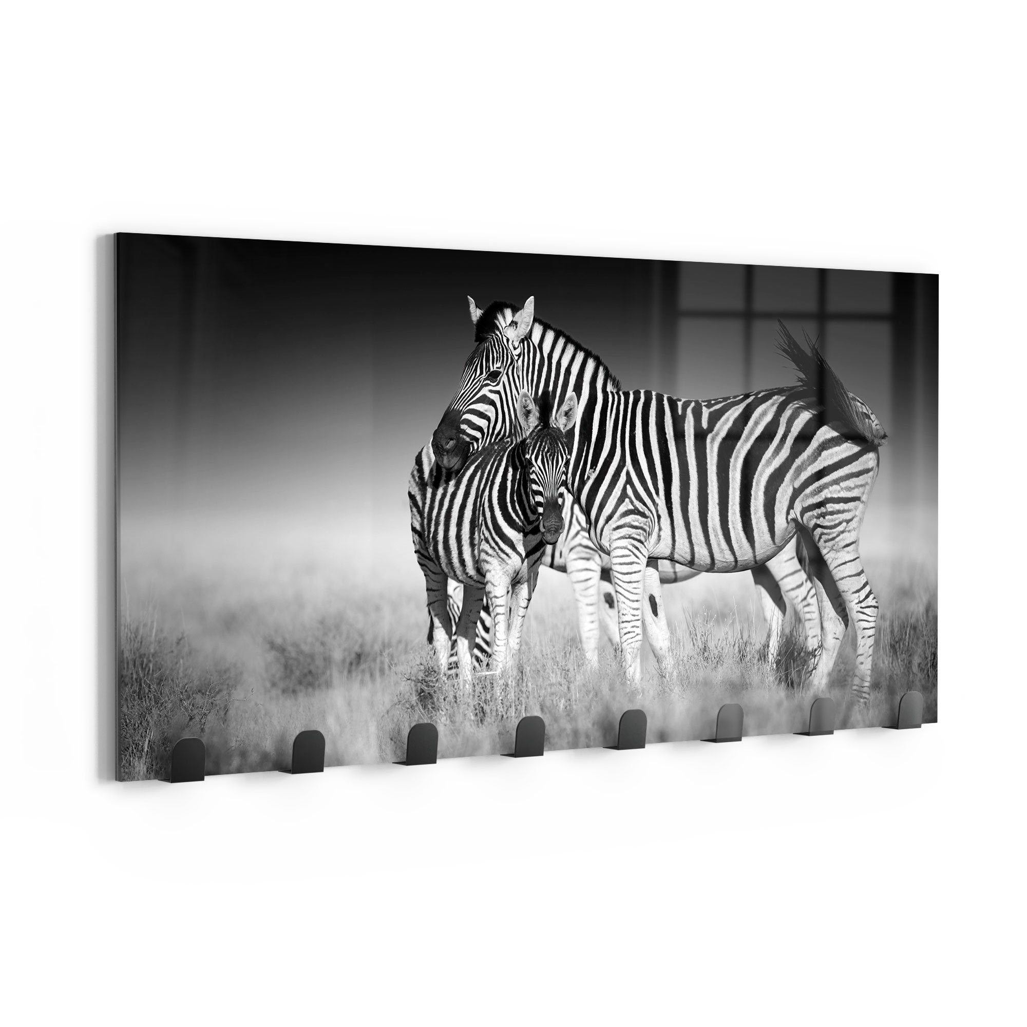 DEQORI Kleiderhaken 'Zebras beieinanderstehend', Glas Garderobe Paneel magnetisch beschreibbar