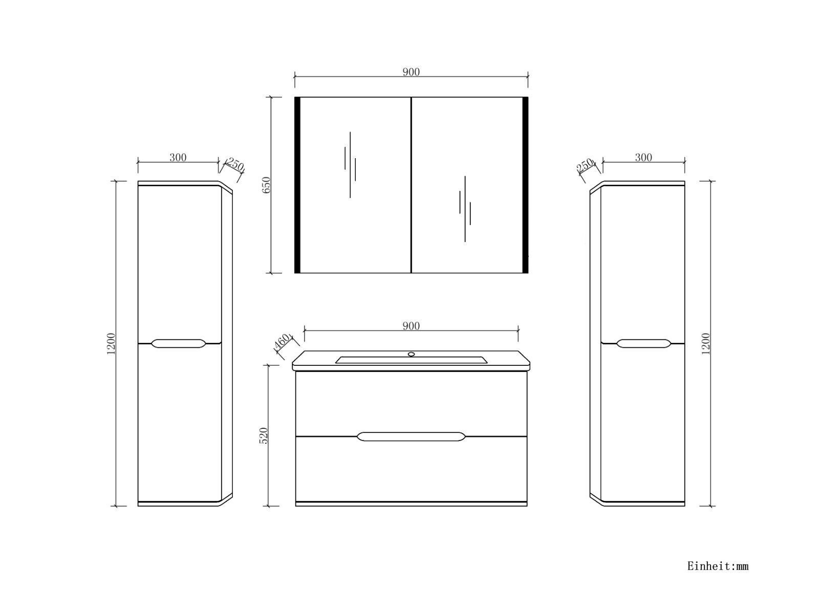 Homeline Badmöbel-Set Sky Badmoebel Set Schwarz Weiß Eiche Hochschglanz Spiegelschrank, (Spar Set, 5-St., Bad Möbel set besteht aus 5 Teilen), Spiegelschrank, Hochglanz