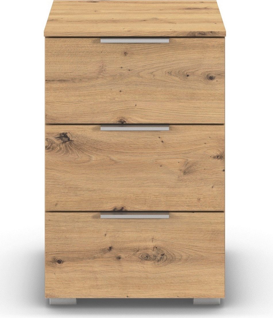 rauch Nachtkommode Nachttisch Nachtkonsole Nachtschrank ASTANA (Breite 40 cm / Höhe 61 cm), mit 3 geräumigen Schubladen, Kantengriff in Alufarben MADE IN GERMANY