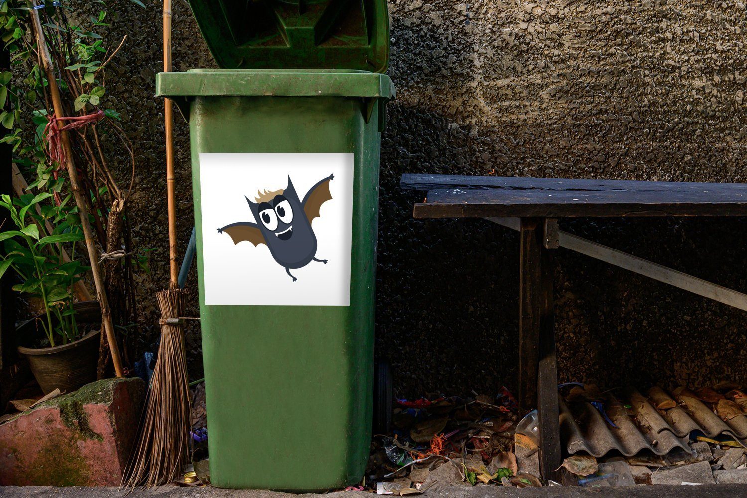 Container, Wandsticker Mülleimer-aufkleber, einer (1 Flügeln St), mit Illustration kleinen Abfalbehälter Fledermaus Sticker, Mülltonne, MuchoWow