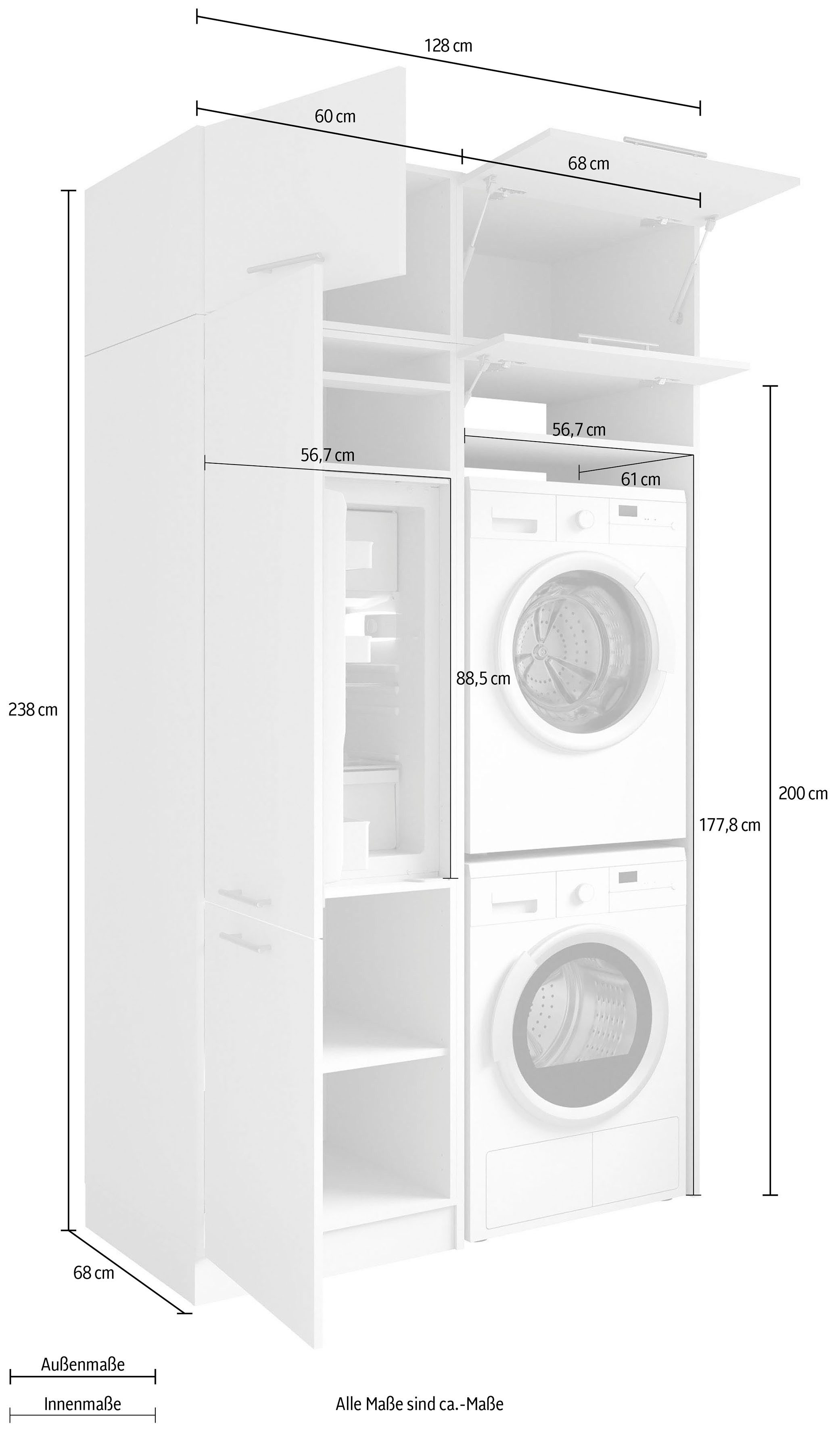 Laundreezy Mehrzweckschrank-Set Laundreezy, 4-tlg. Mehrzweckschrank-Set B/H/T 128/238/68 cm, (4-St), Breite 128 cm, Soft-Close-Funktion für Türen