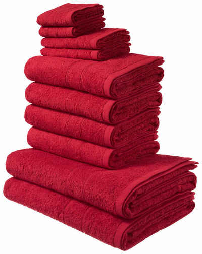 my home Handtuch Set Inga, Walkfrottee, (Set, 10-tlg), Handtücher mit feiner Bordüre, Handtuchset aus 100% Baumwolle