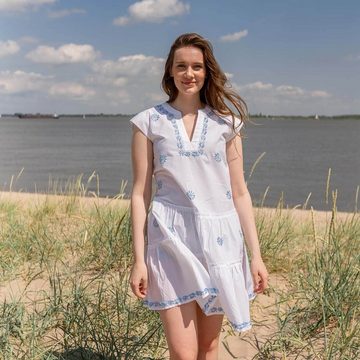 baltic blue Strandkleid Damen Tunika Kleid Vivian - Bestickt mit 3/4-Arm aus Baumwolle