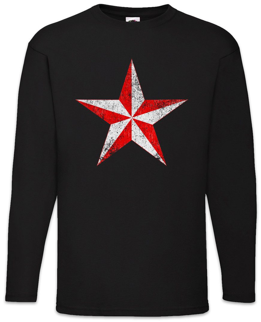 Langarmshirt Red & White Vintage Nautical Star Langarm T-Shirt Tattoo Stern