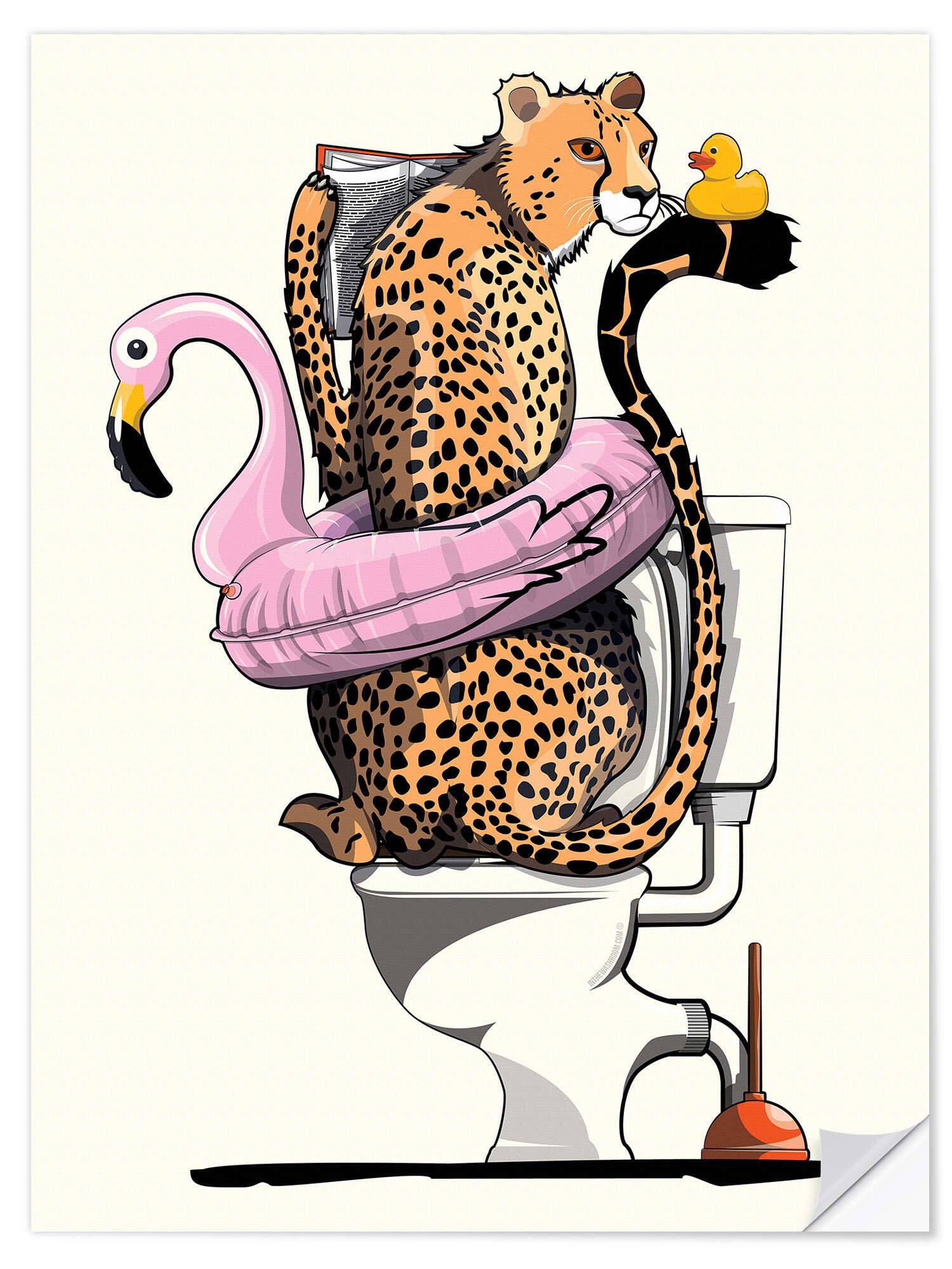 Posterlounge Wandfolie Wyatt9, Gepard auf der Toilette, Badezimmer Illustration