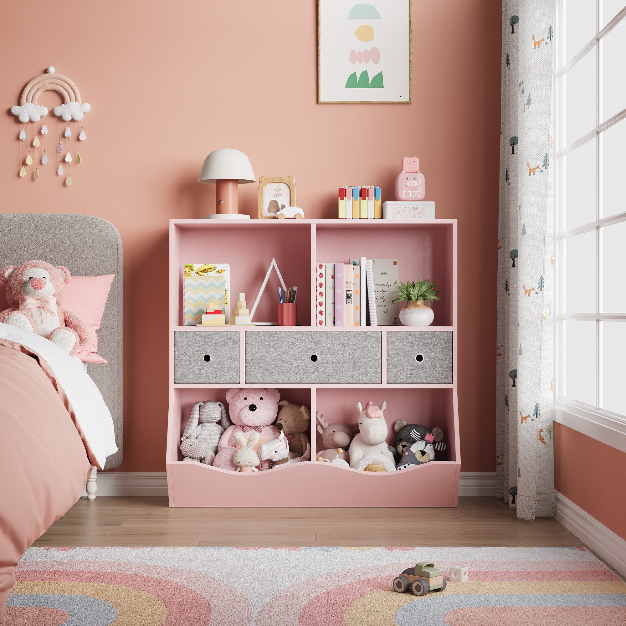 GarveeMore Kinderregal Bücherregal Kinder Spielzeugregal mit 3 Schubladen 9 günstig online kaufen