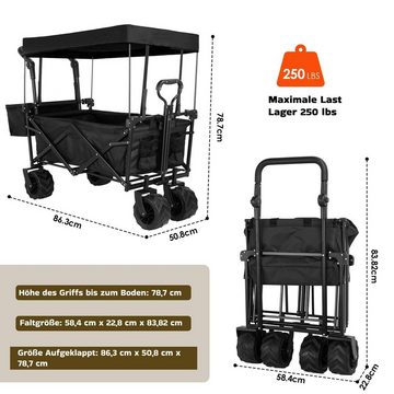 TLGREEN Bollerwagen Faltbar mit Dach Handwagen, Extra Großes Klappbares Praktisches Fach